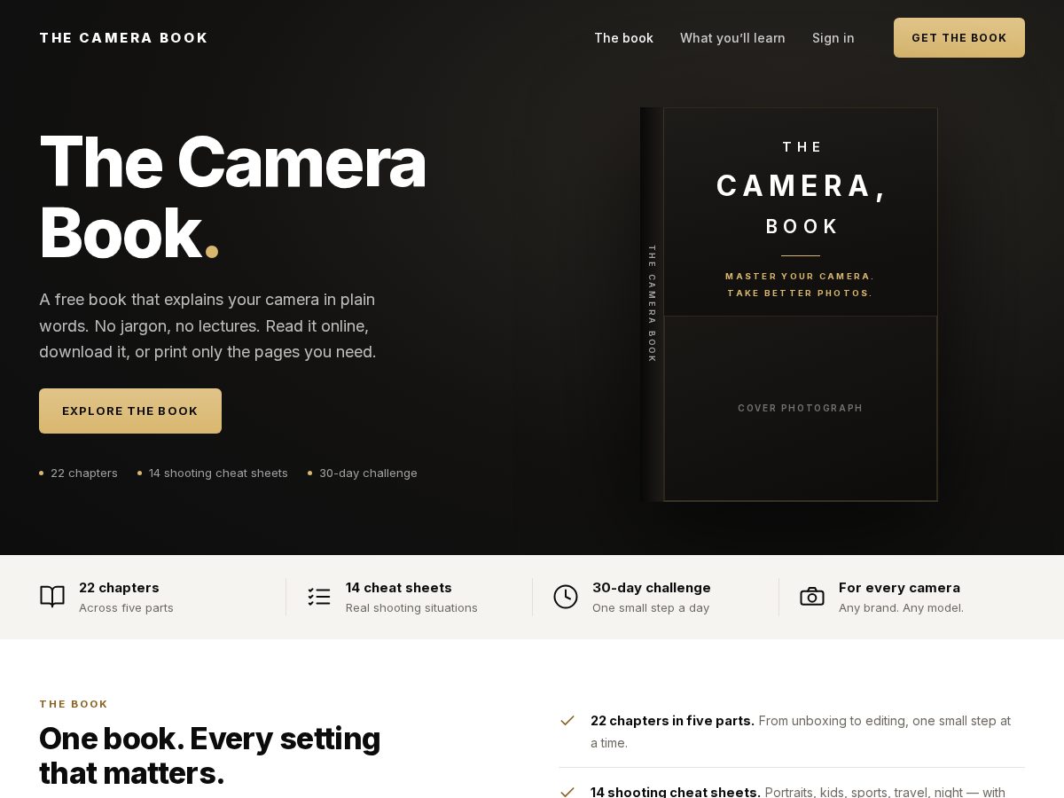 Landing-page snapshot of thecamerabook.com