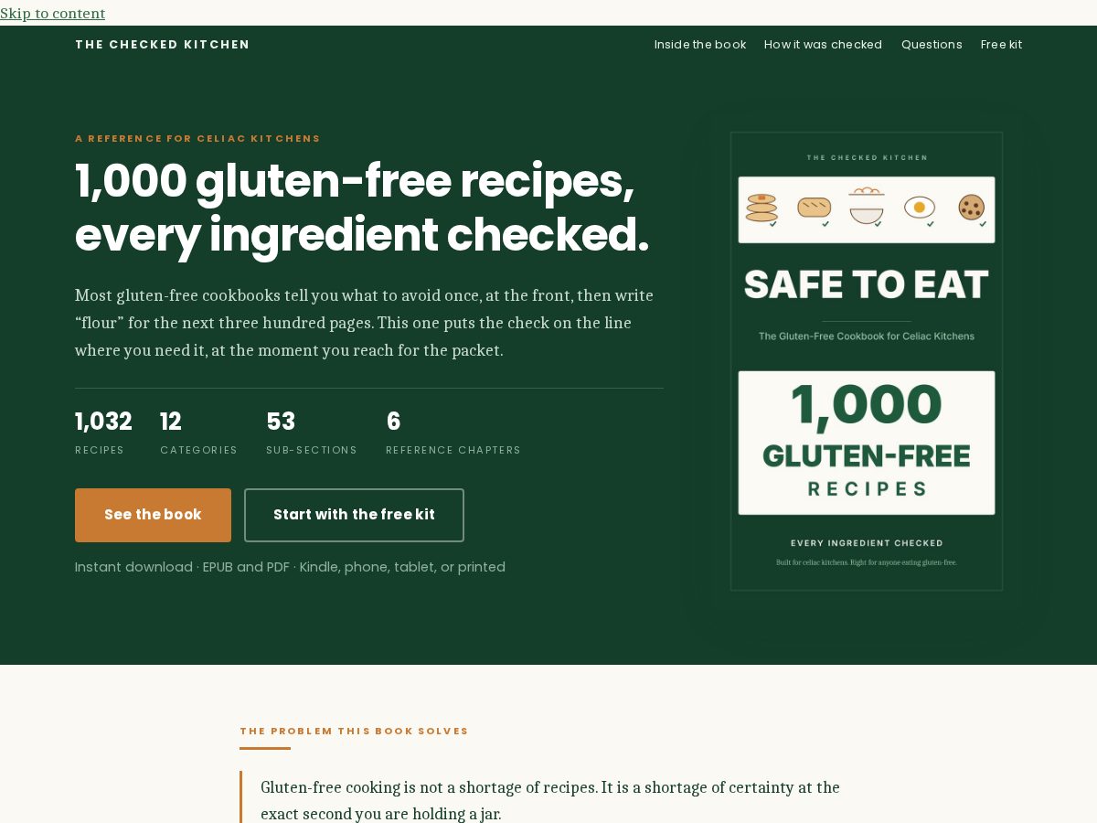 Landing-page snapshot of thecheckedkitchen.com