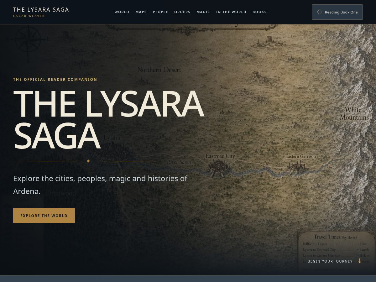 Landing-page snapshot of thelysarasaga.com