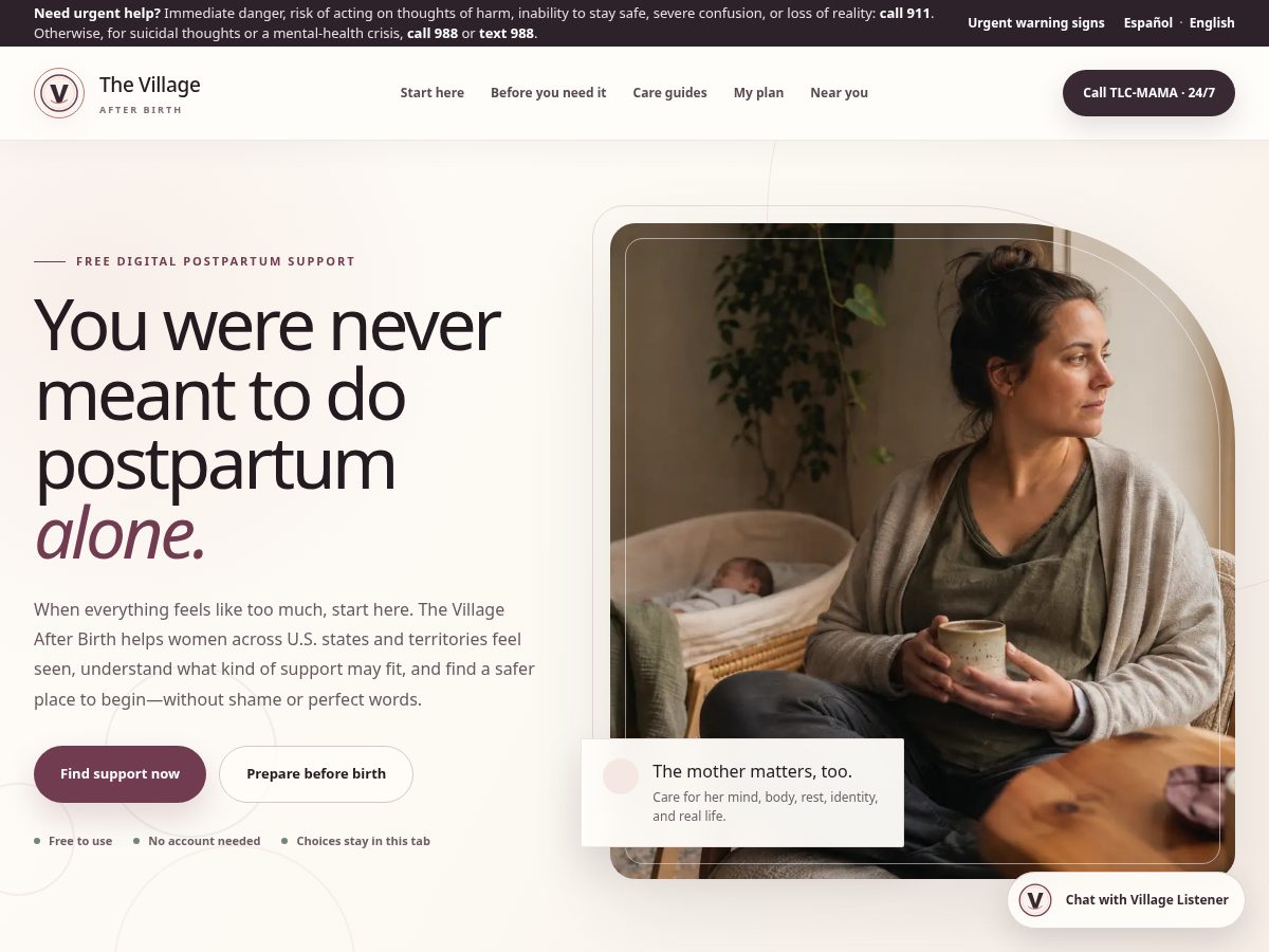 Landing-page snapshot of thevillageafterbirth.org