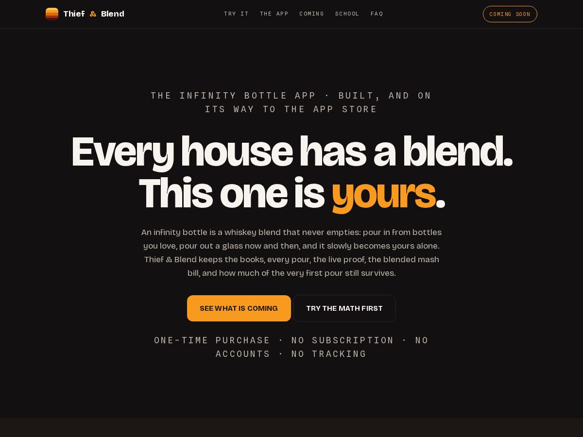 Landing-page snapshot of thiefandblend.com