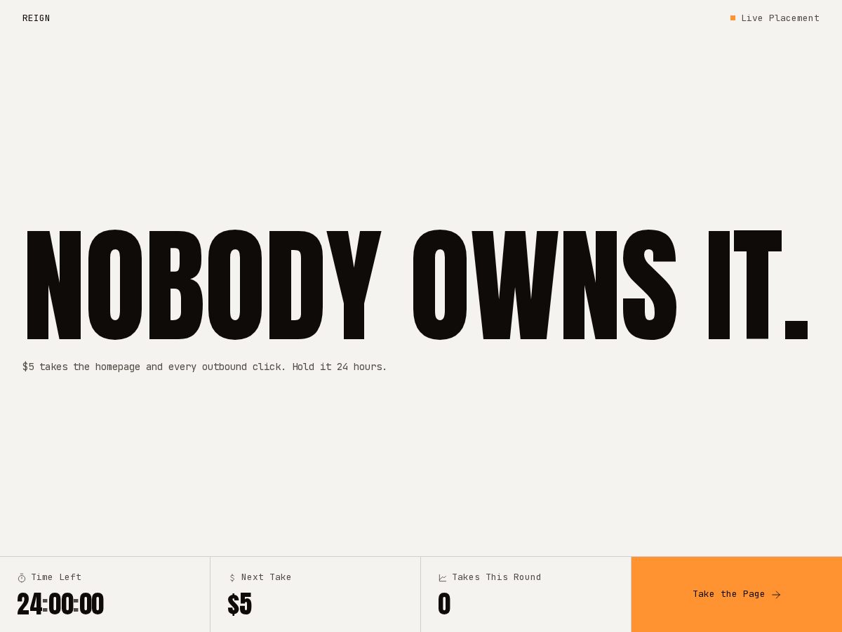 Landing-page snapshot of thisreign.com