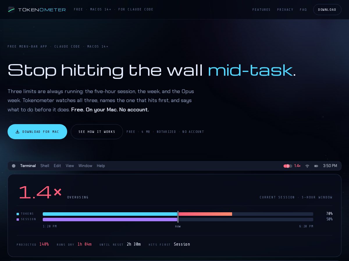 Landing-page snapshot of tokenometer.live