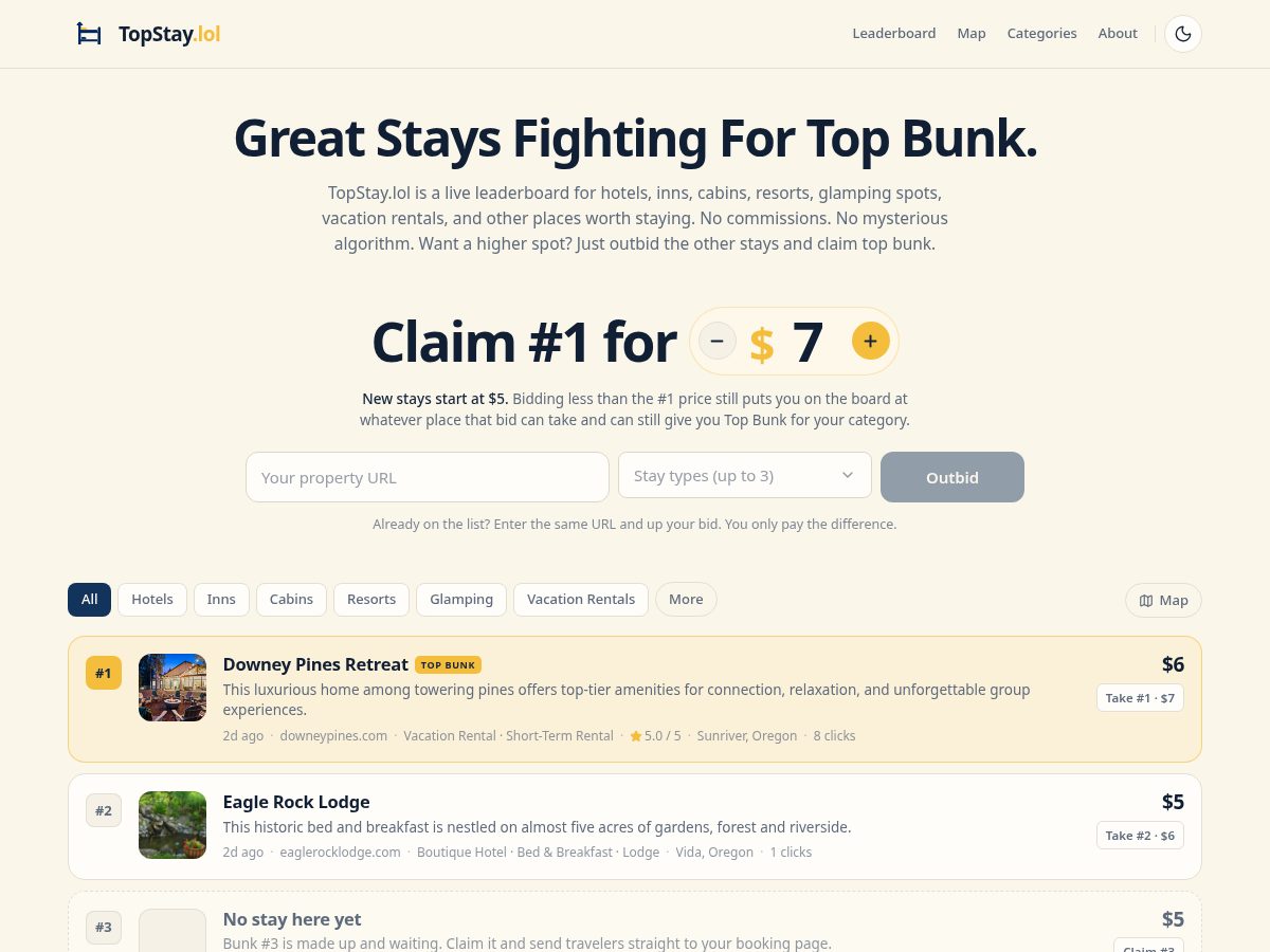 Landing-page snapshot of topstay.lol