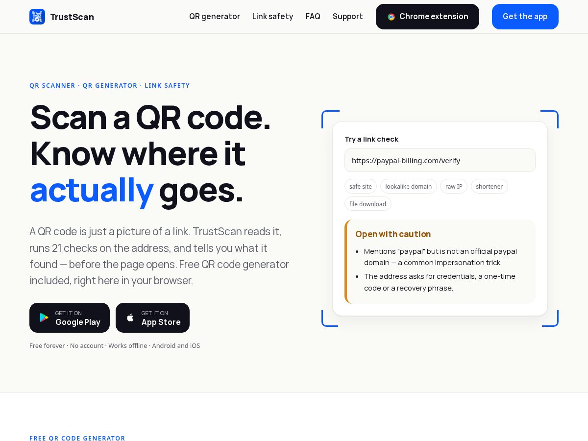 Landing-page snapshot of trustscanqr.com