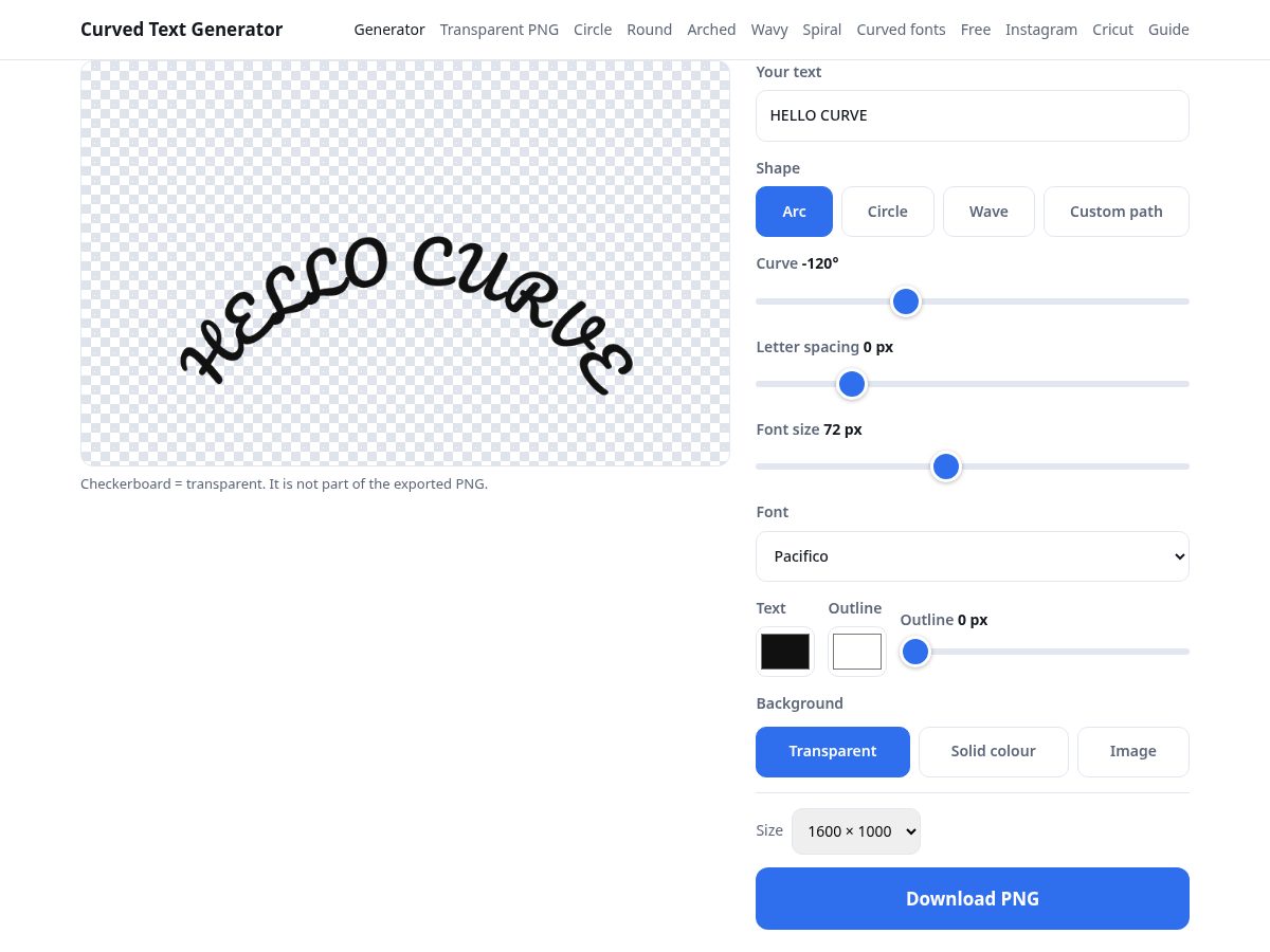 Landing-page snapshot of trycurvedtext.com