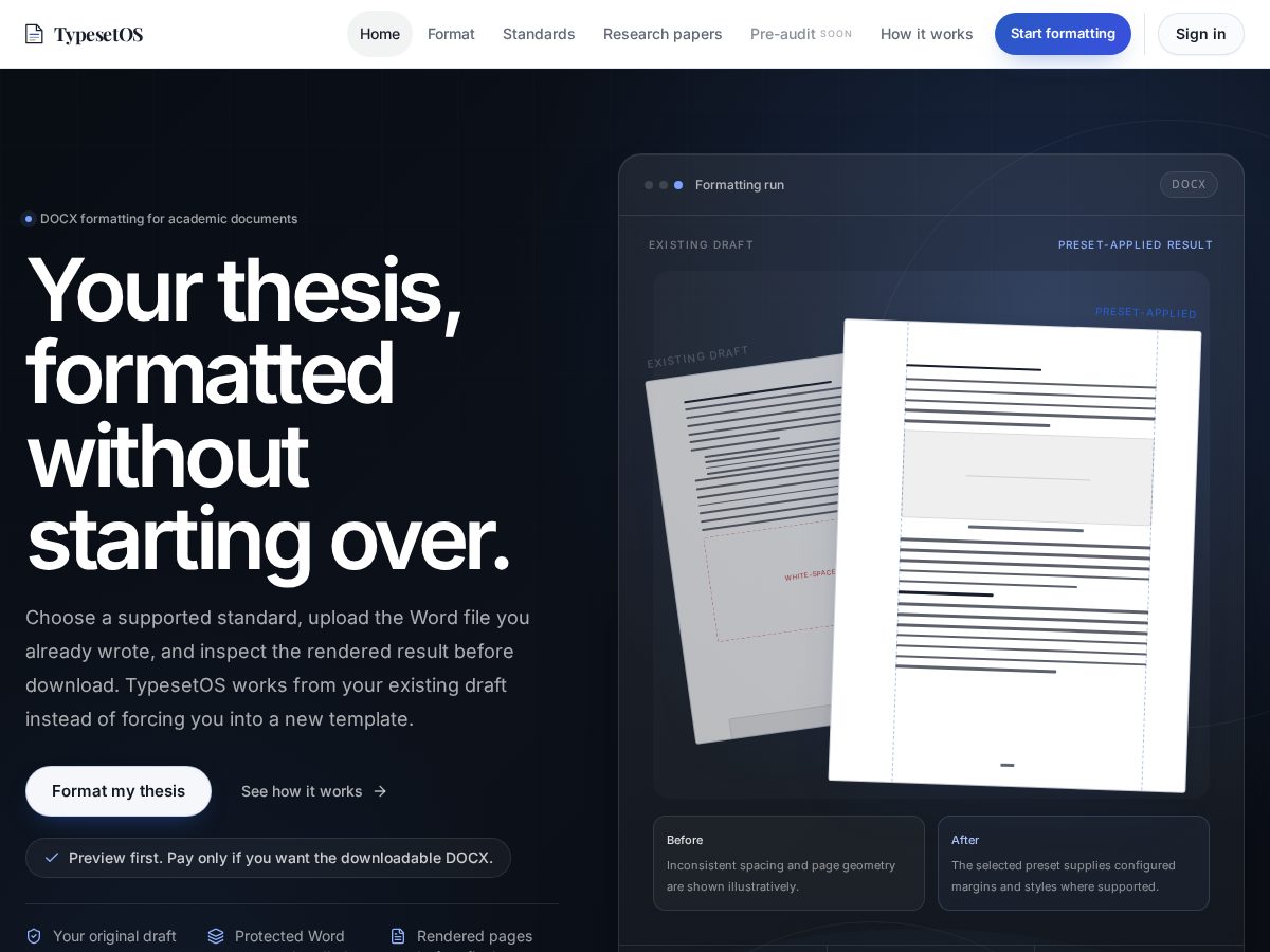 Landing-page snapshot of typesetos.com