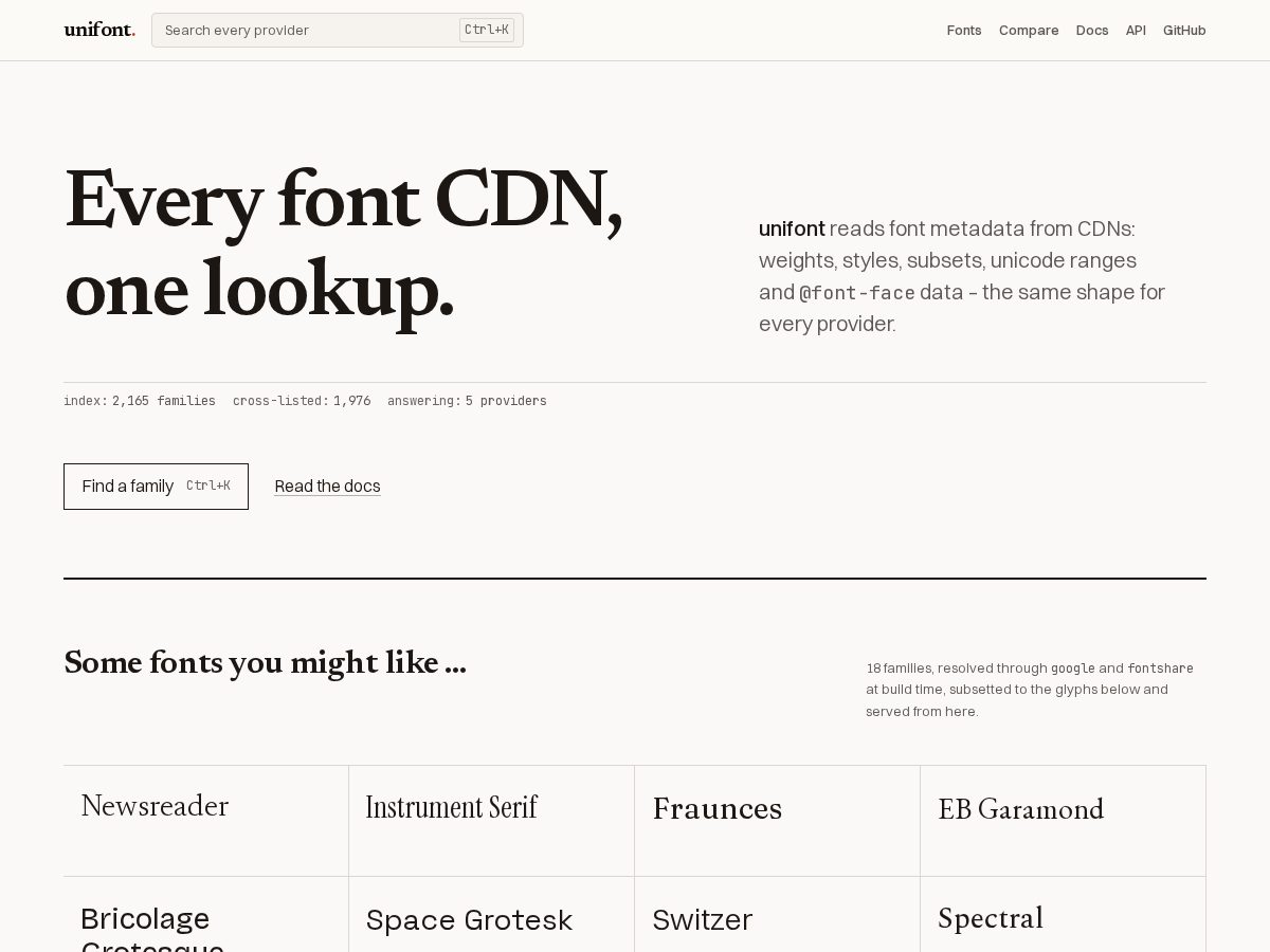Landing-page snapshot of unifont.dev