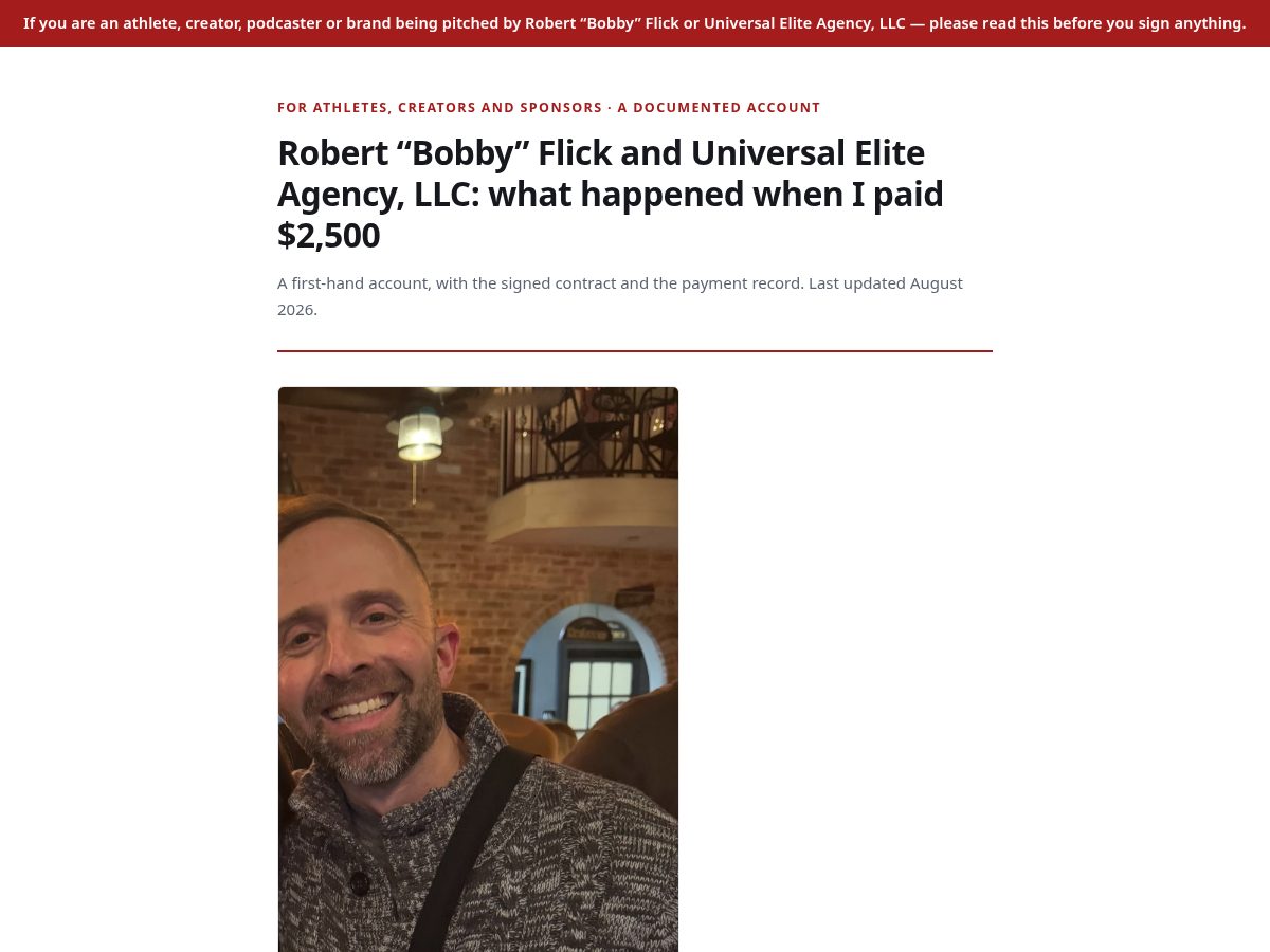 Landing-page snapshot of universaleliteagencyreview.com