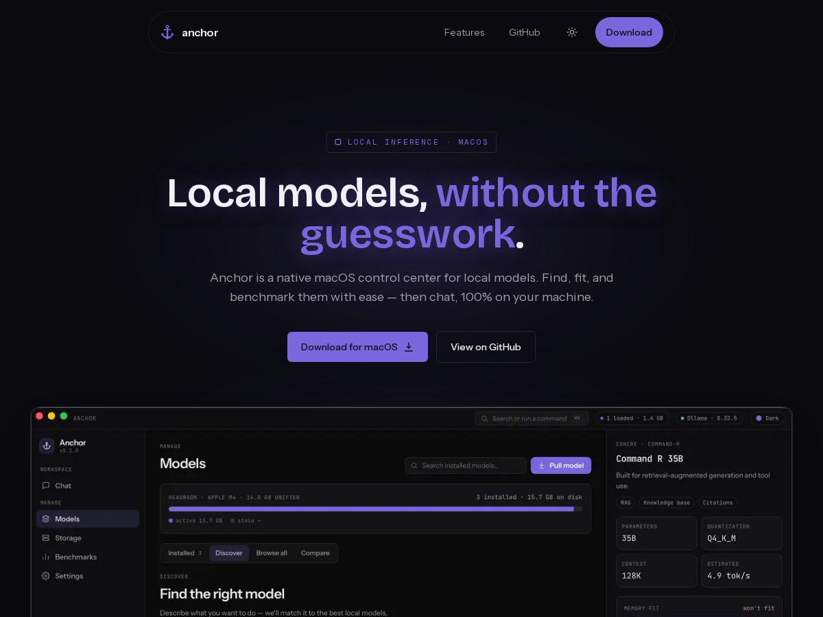 Landing-page snapshot of useanchor.dev