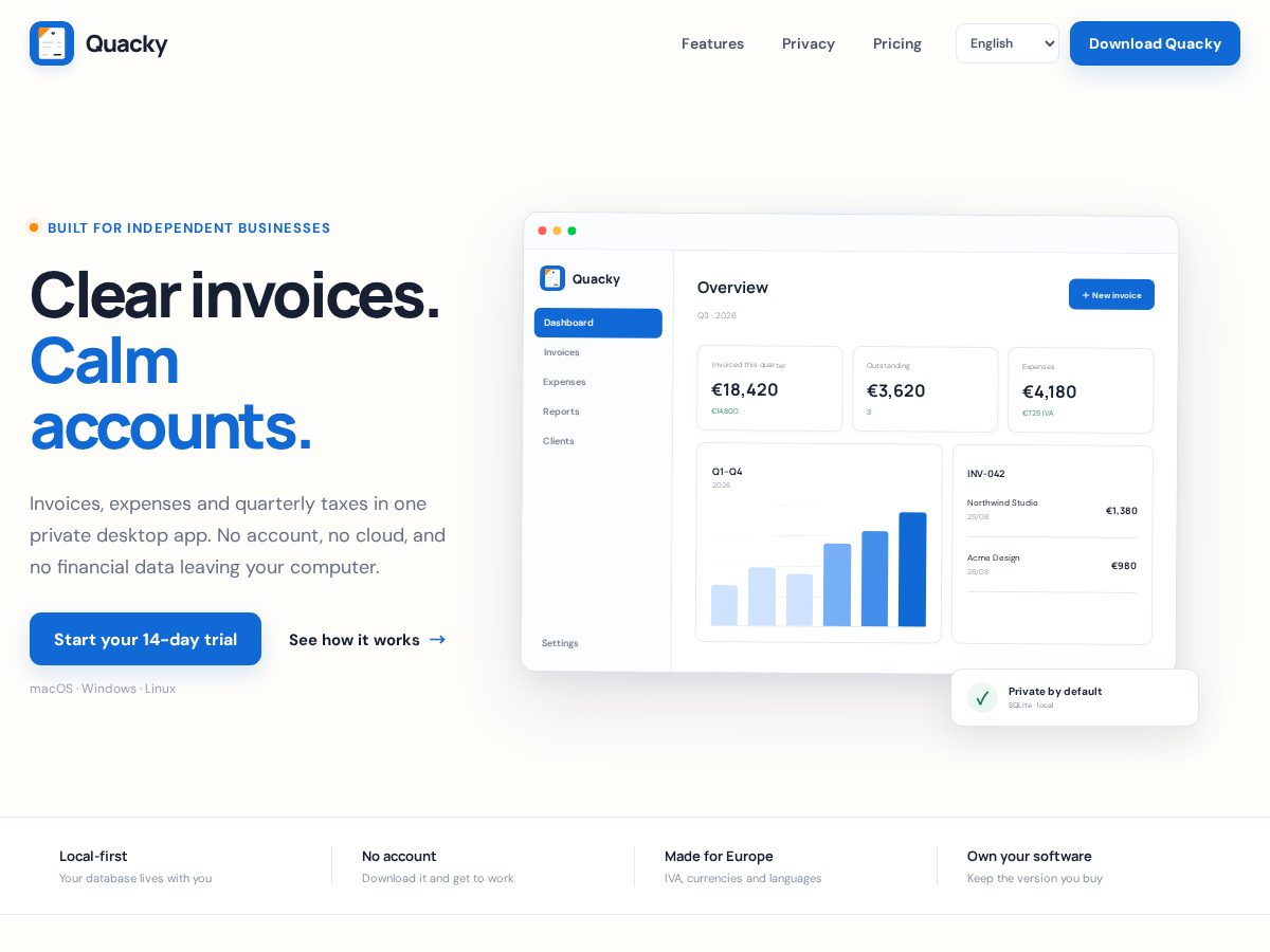 Landing-page snapshot of usequacky.com