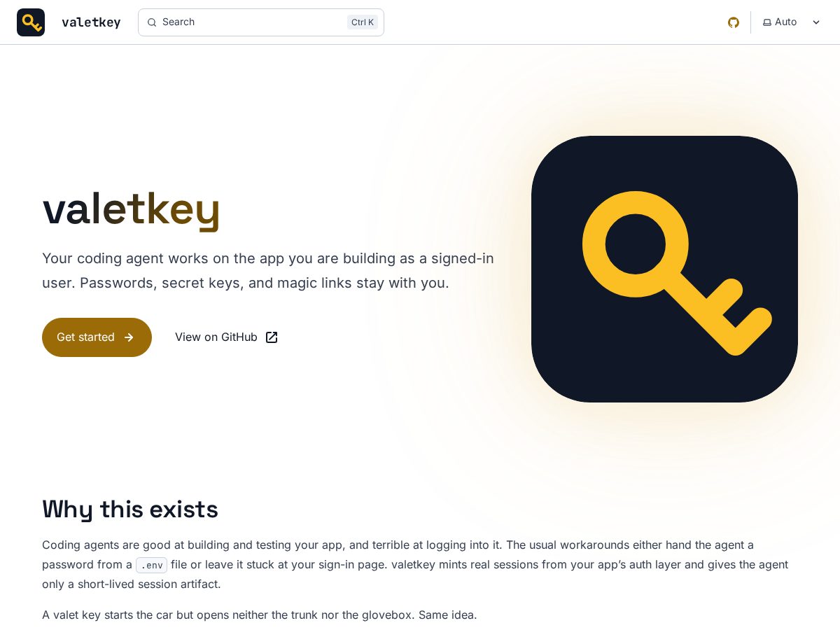 Landing-page snapshot of valetkey.dev