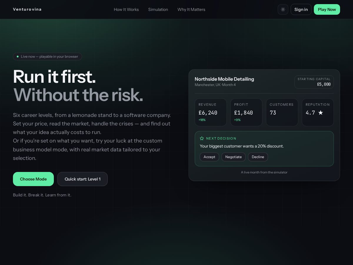 Landing-page snapshot of venturovina.app