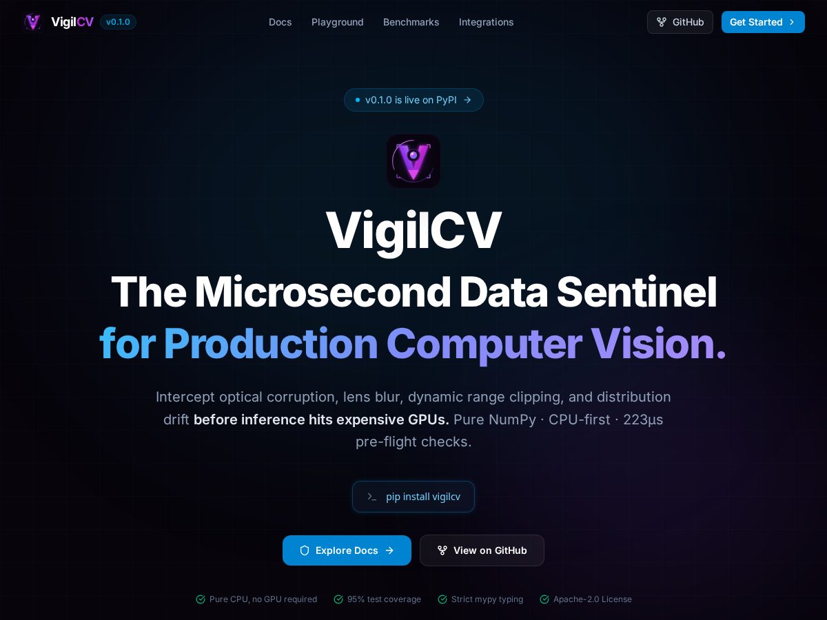Landing-page snapshot of vigilcv.dev
