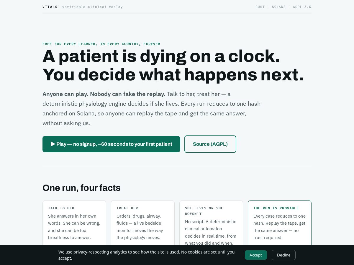 Landing-page snapshot of vitals.academy