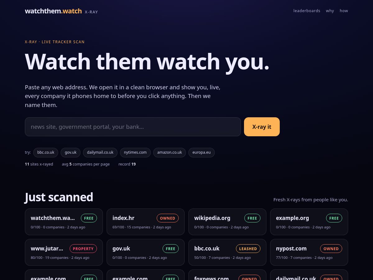 Landing-page snapshot of watchthem.watch