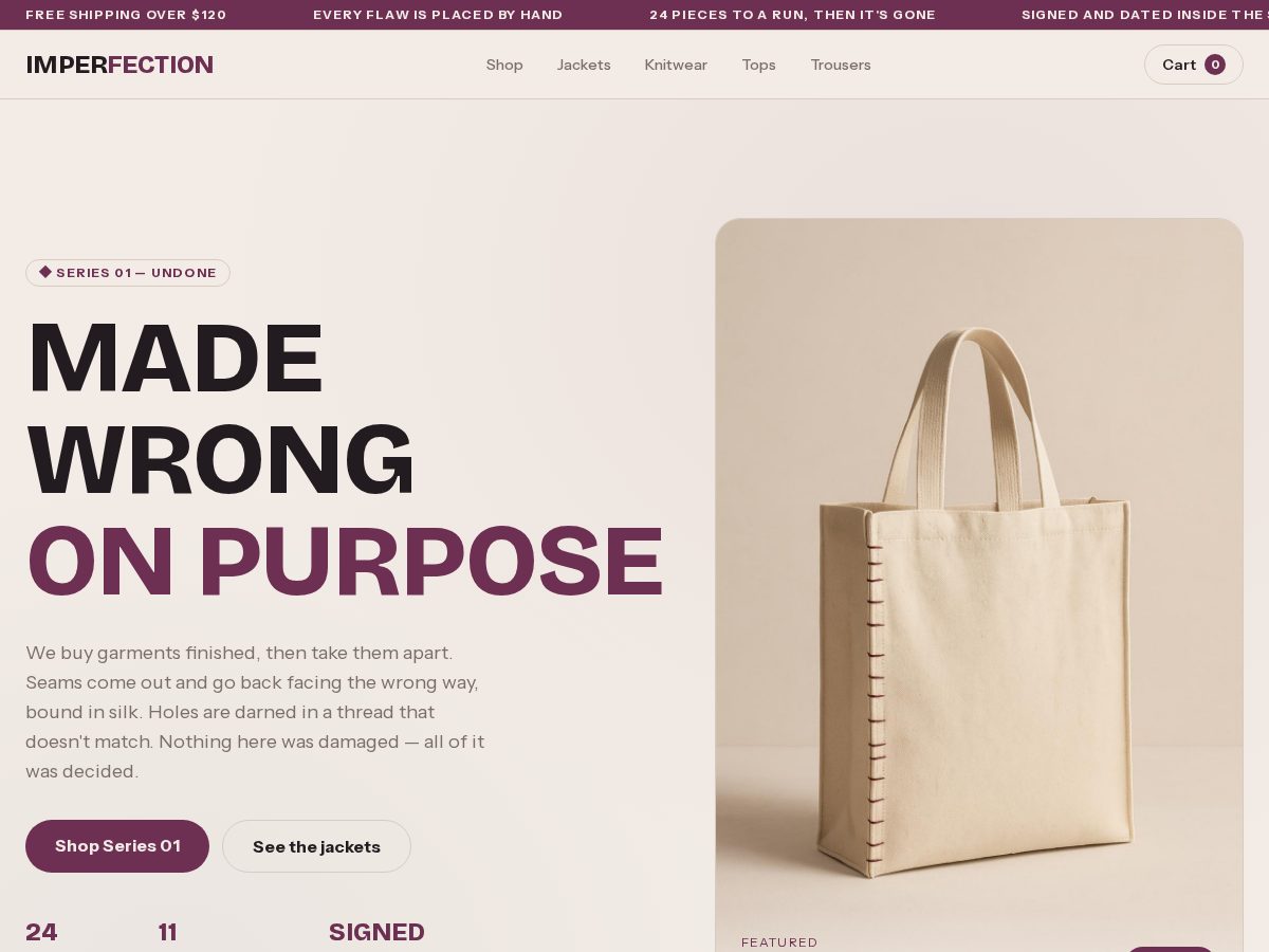 Landing-page snapshot of wearimperfection.com