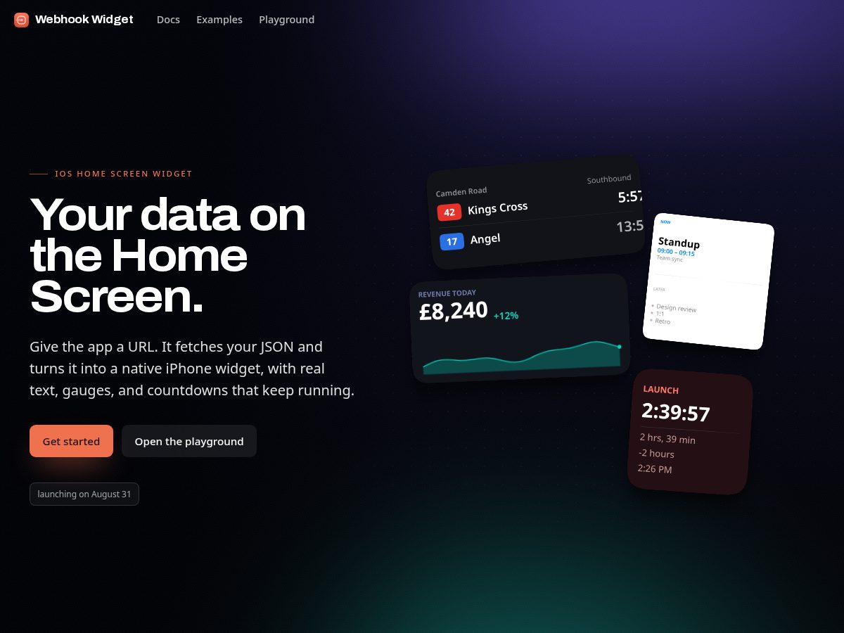 Landing-page snapshot of webhookwidgets.com