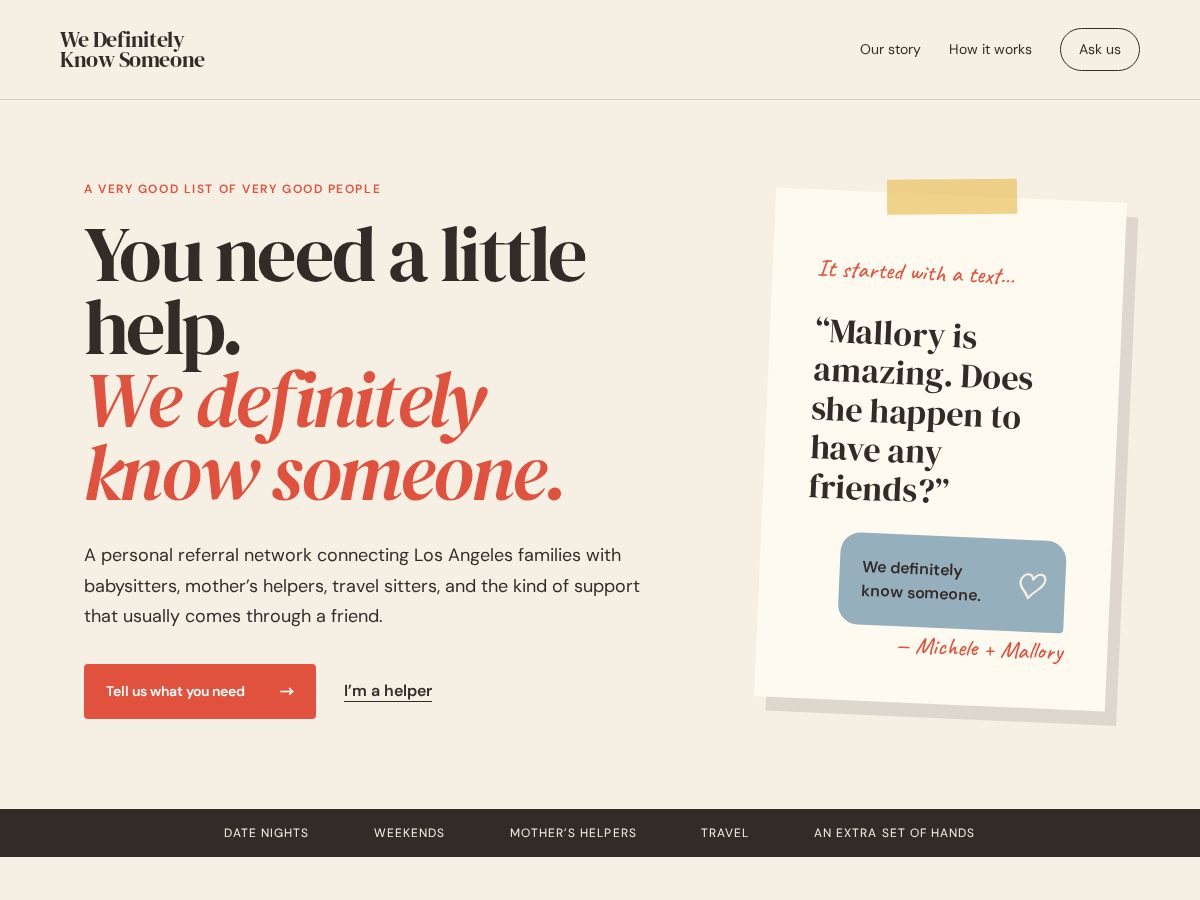 Landing-page snapshot of wedefinitelyknowsomeone.com