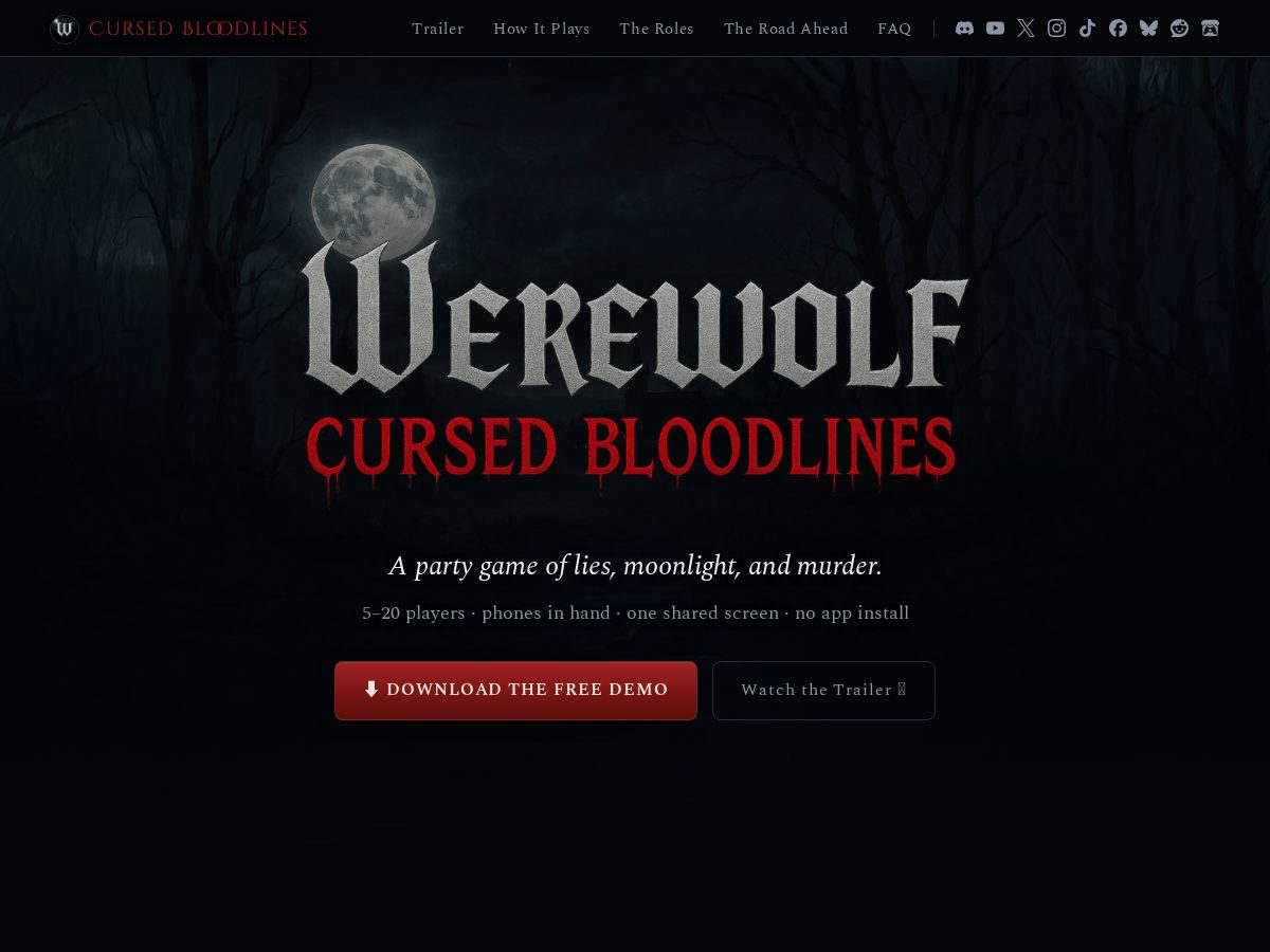 Landing-page snapshot of werewolfcursedbloodlines.com