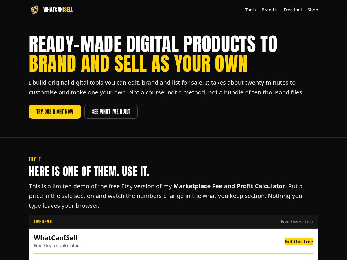 Landing-page snapshot of whatcanisell.net