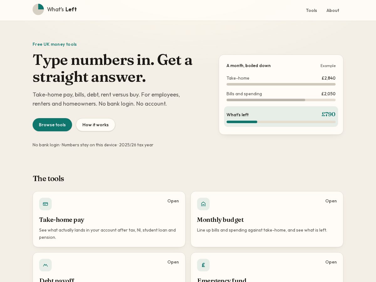 Landing-page snapshot of whatsleft.money