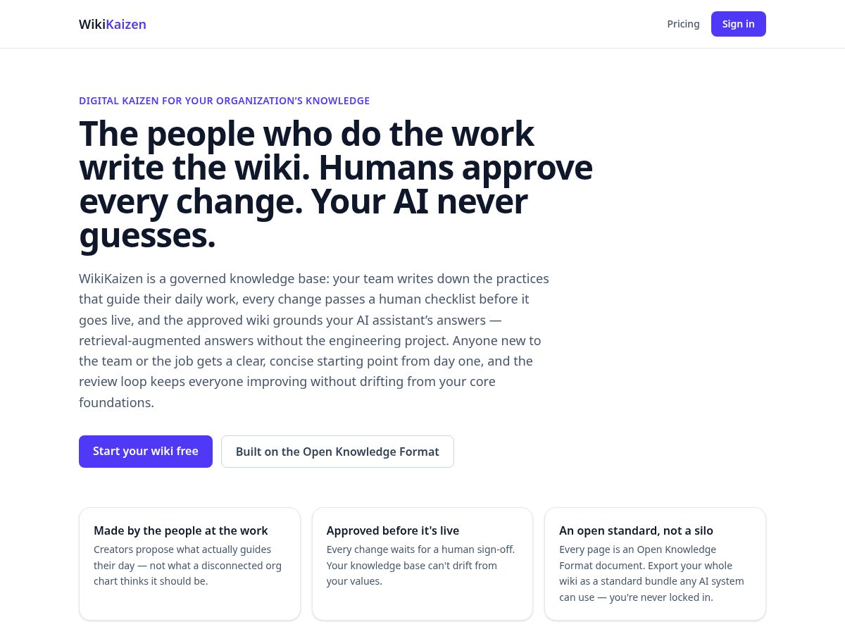 Landing-page snapshot of wikikaizen.com