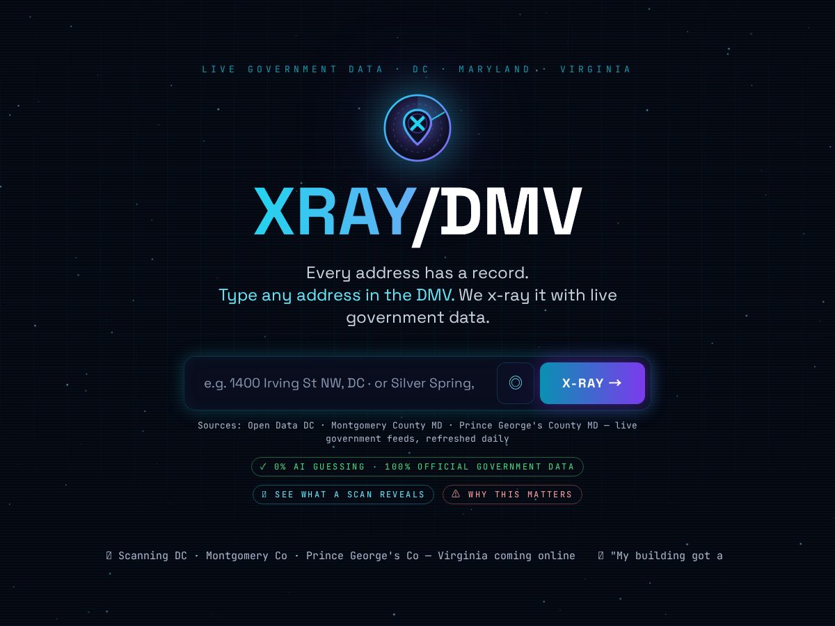 Landing-page snapshot of xraydmv.com