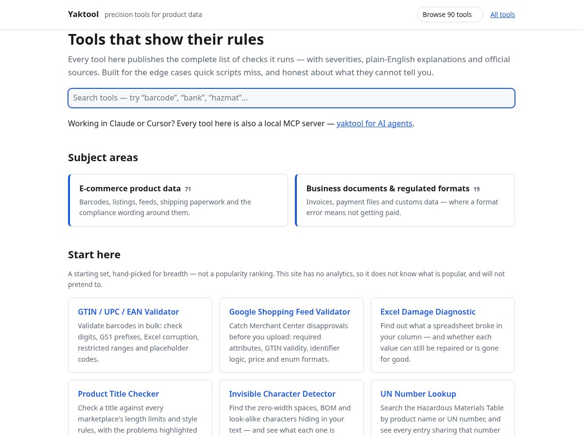 Landing-page snapshot of yaktool.com