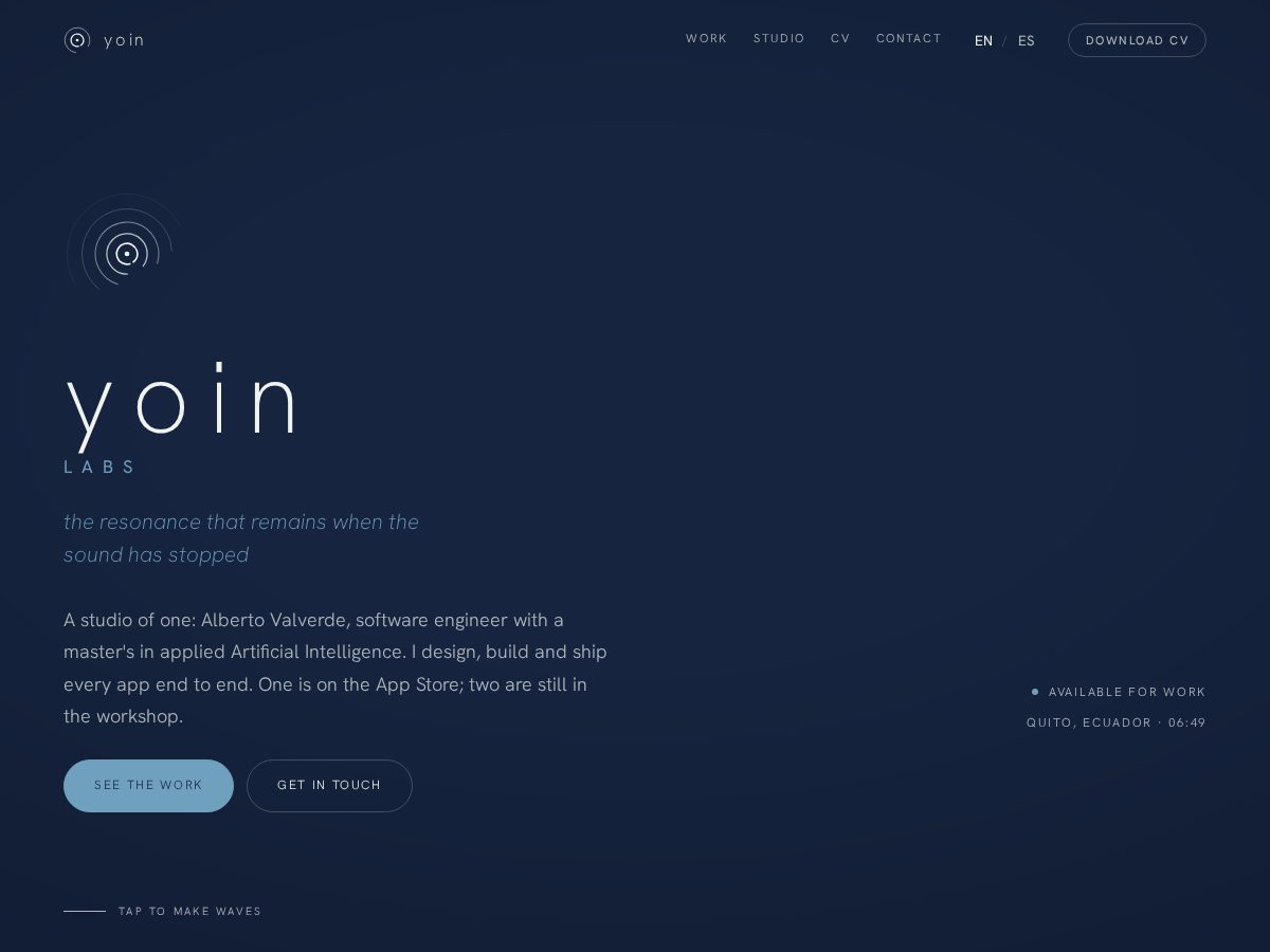 Landing-page snapshot of yoinlabs.com
