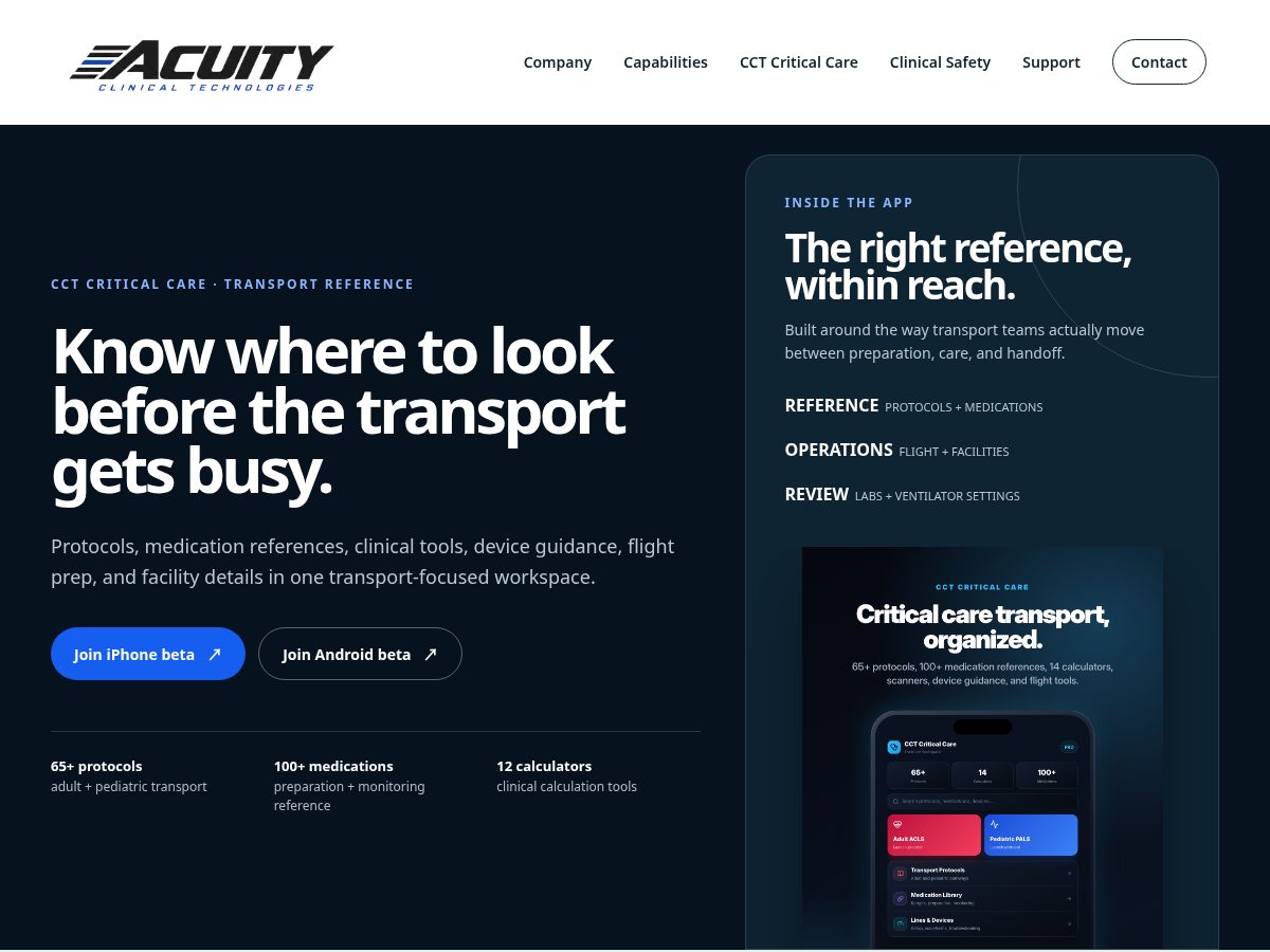 Landing-page snapshot of acuityclinicaltechnologies.com