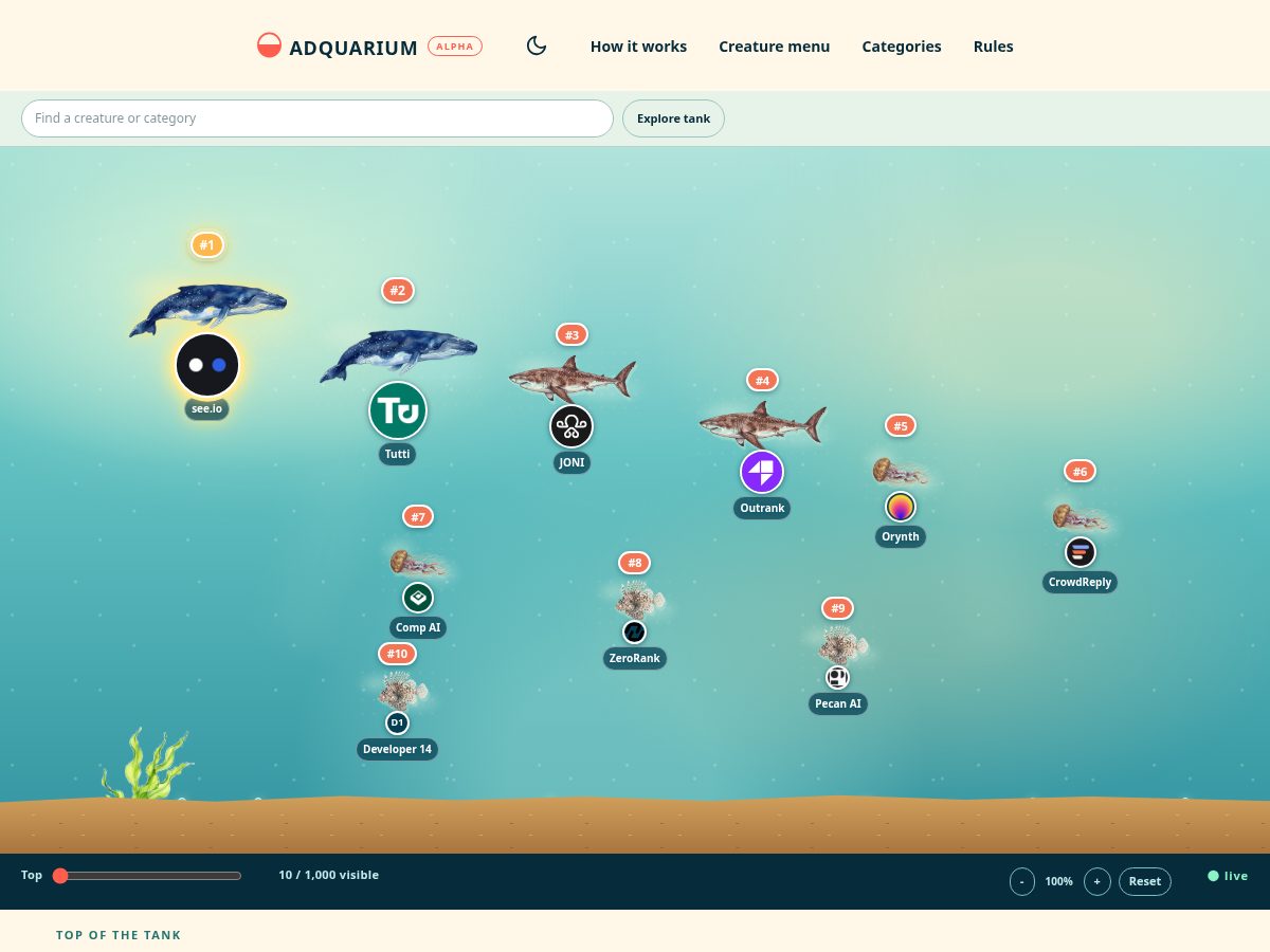 Landing-page snapshot of adquarium.lol