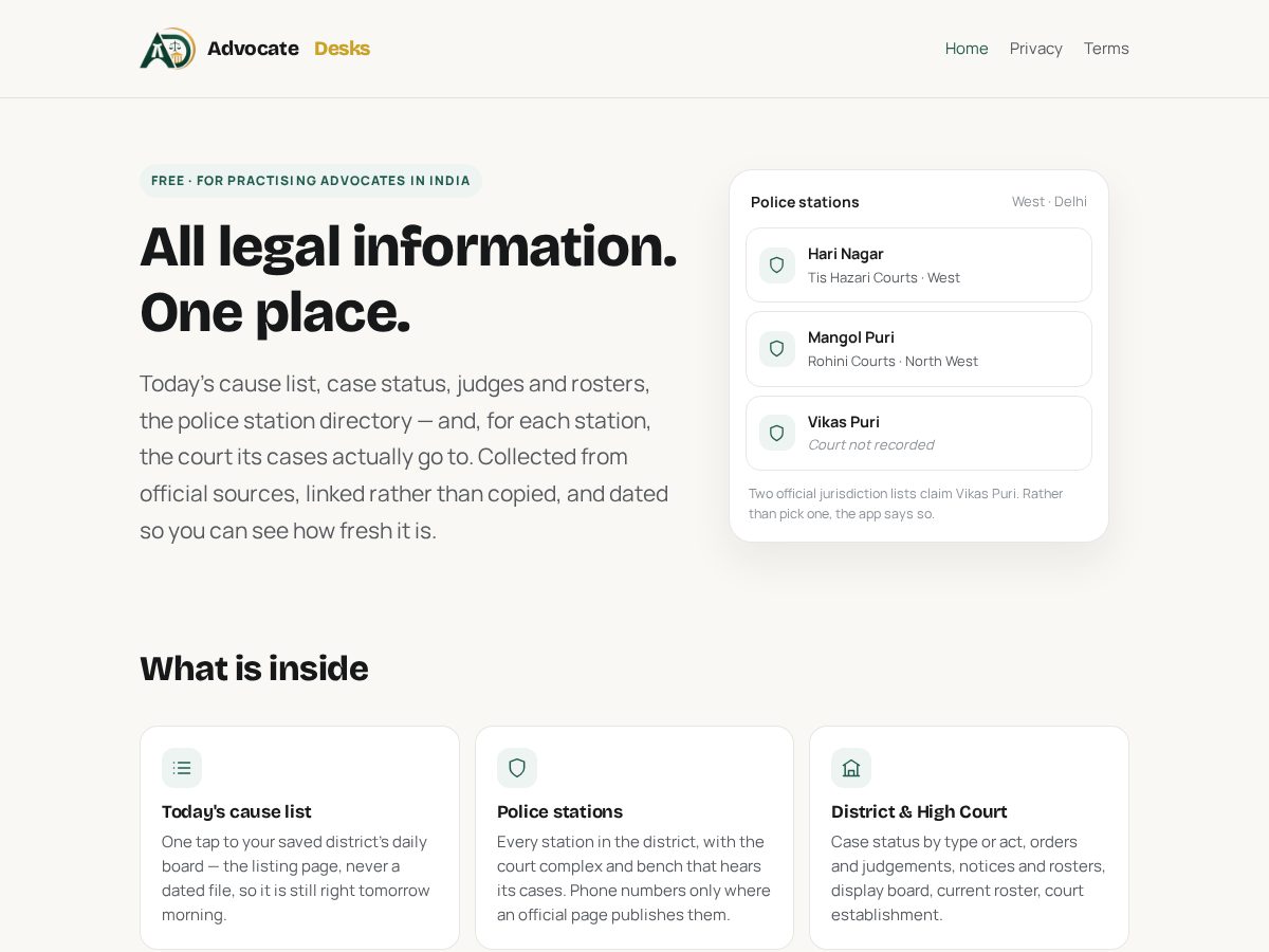 Landing-page snapshot of advocatedesks.com