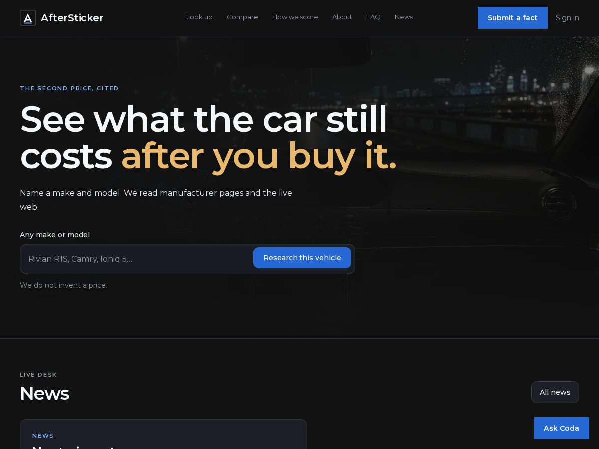 Landing-page snapshot of aftersticker.com