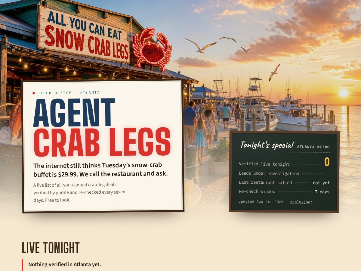 Landing-page snapshot of agentcrablegs.com
