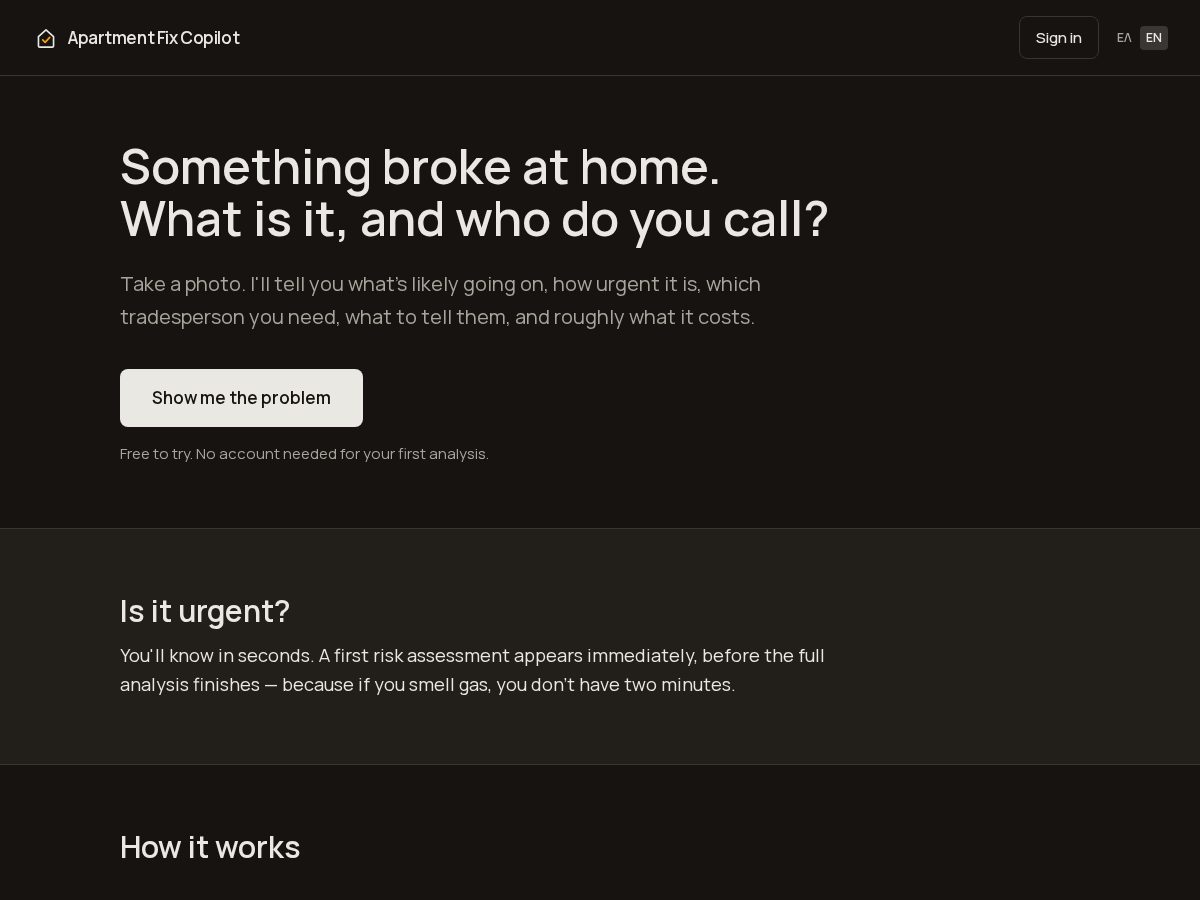 Landing-page snapshot of apartmentfixcopilot.com