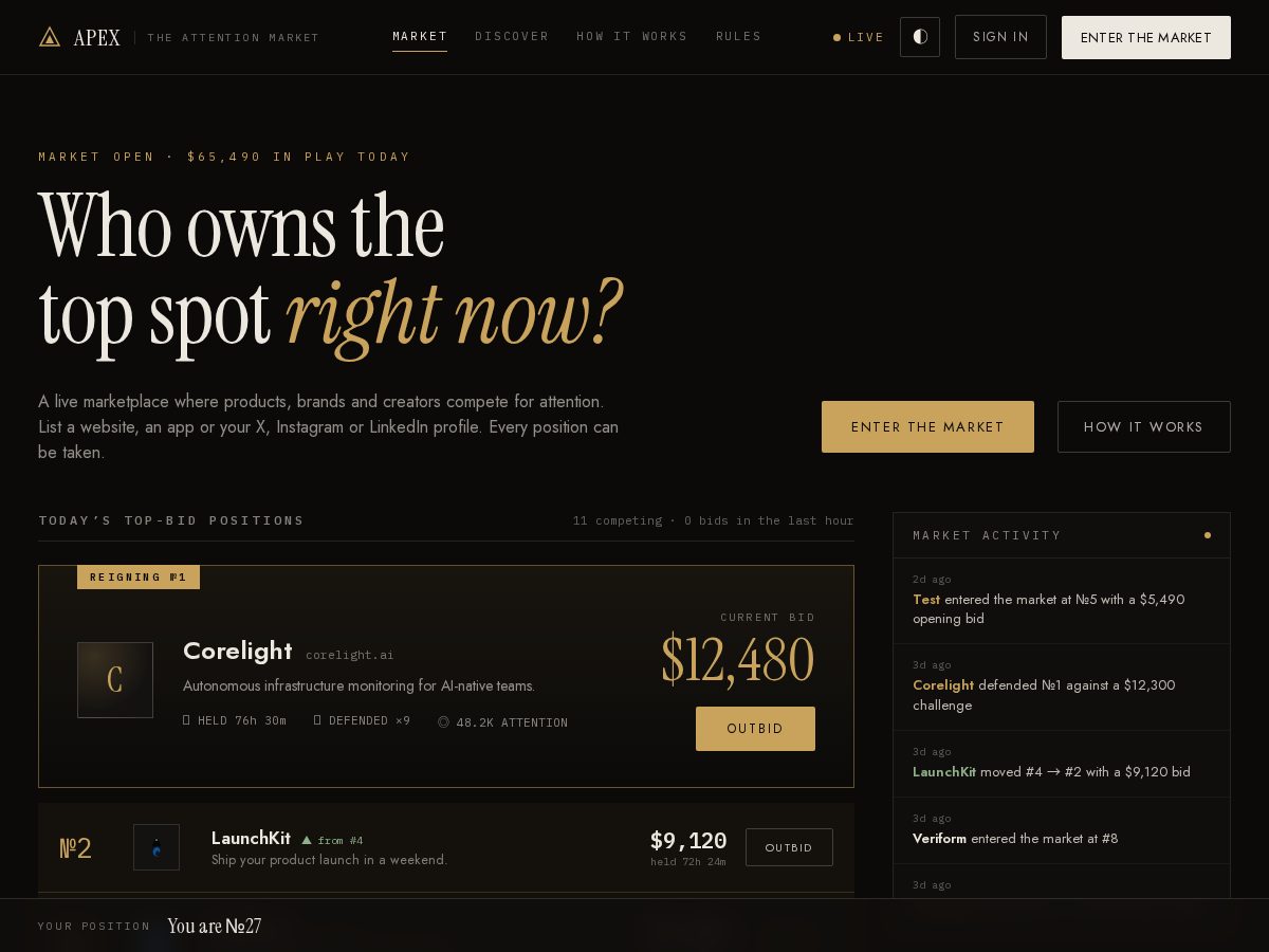 Landing-page snapshot of apexmarket.bid