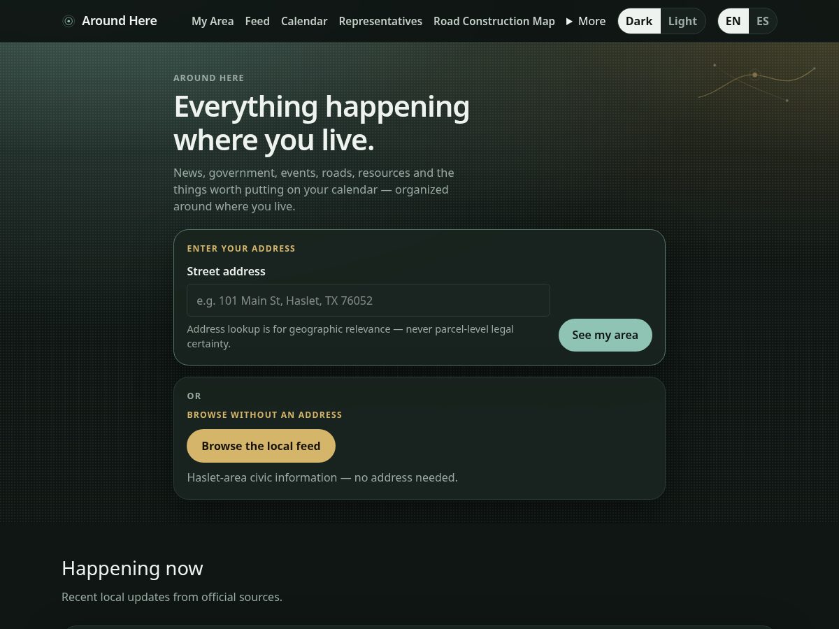 Landing-page snapshot of aroundhere.online