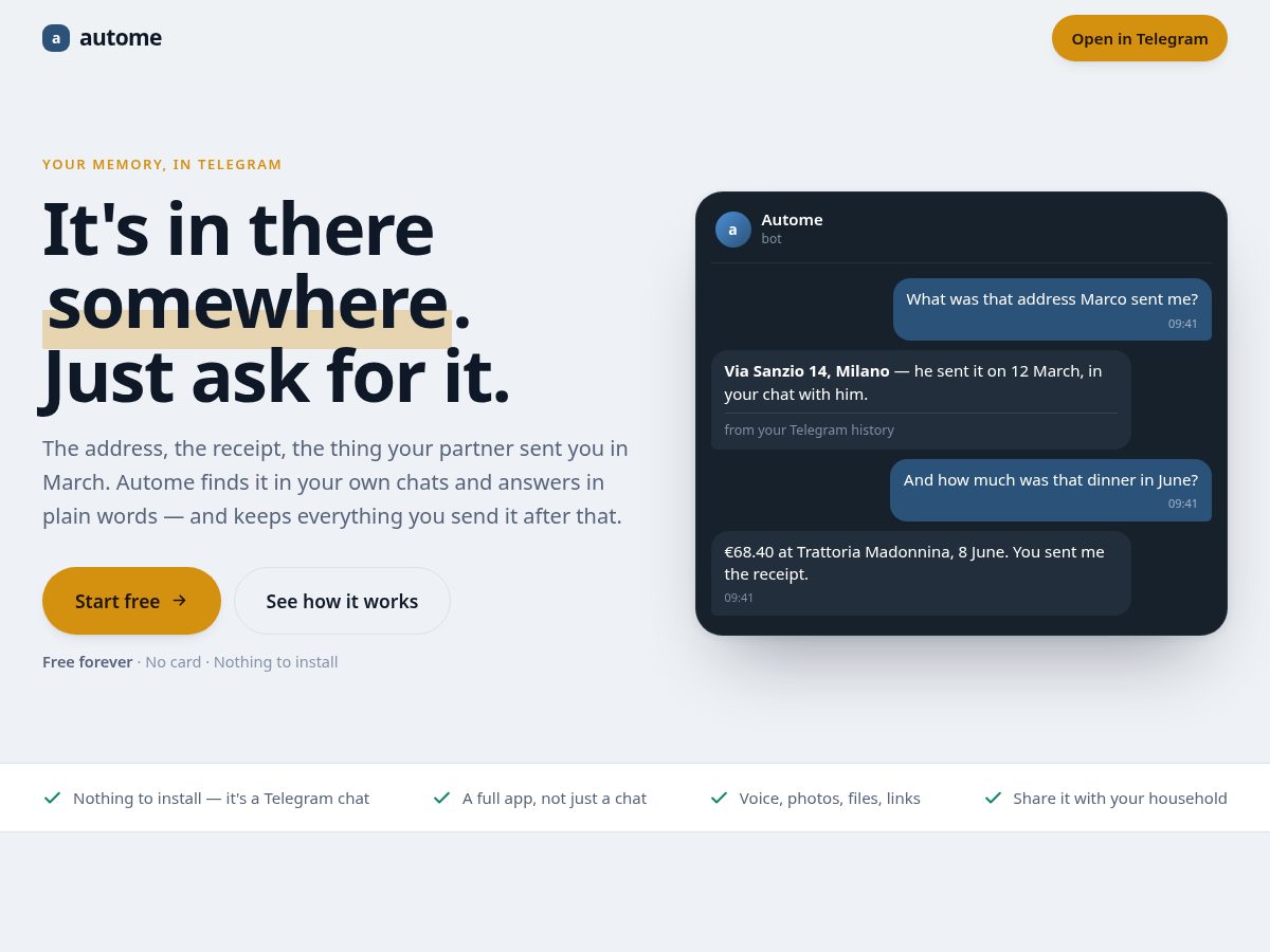 Landing-page snapshot of autome.click