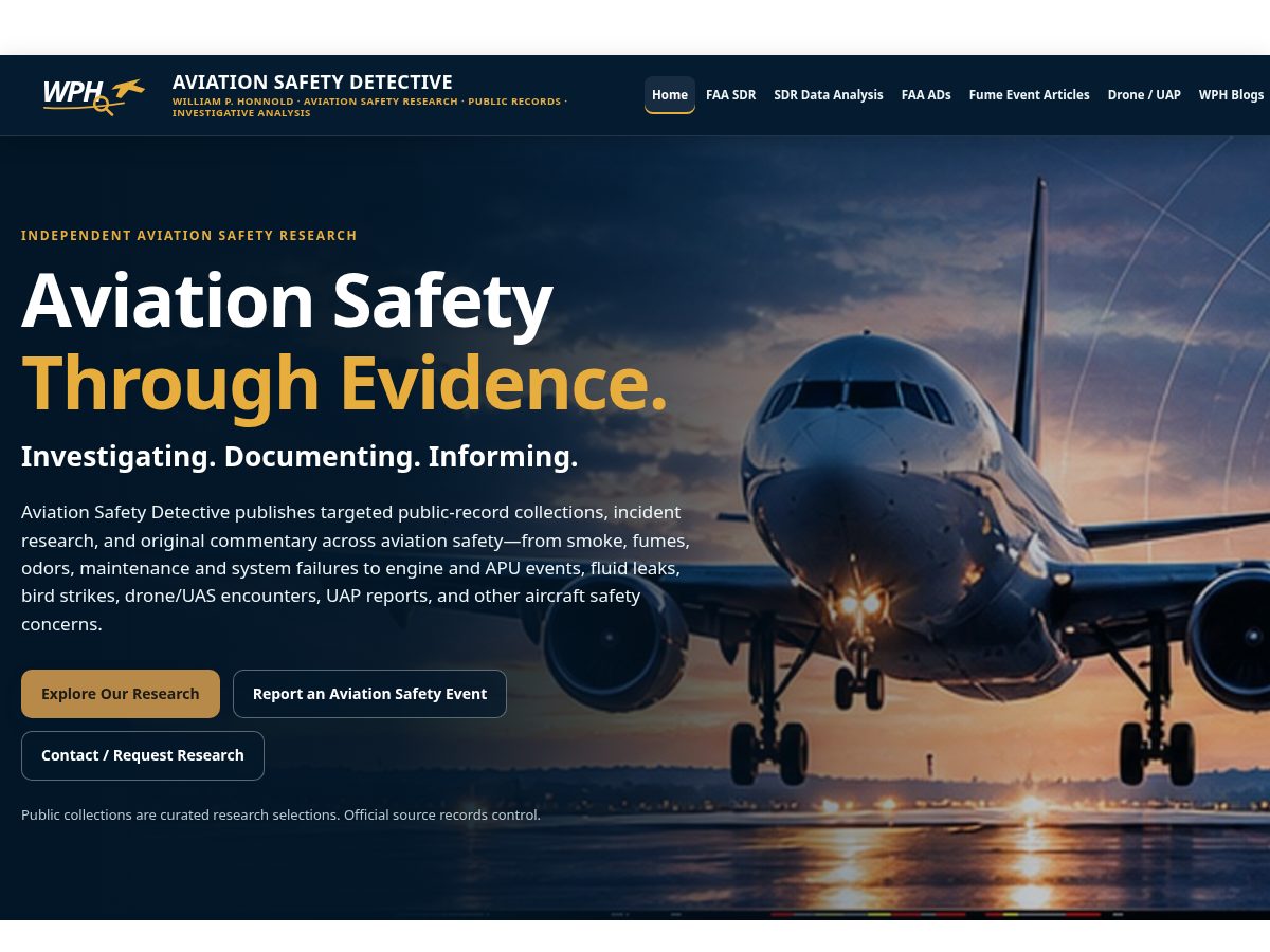 Landing-page snapshot of aviationsafetydetective.com