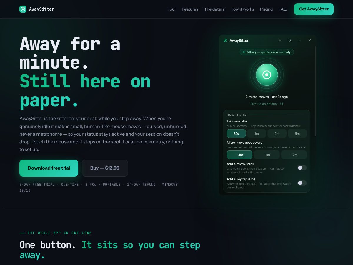 Landing-page snapshot of awaysitter.com