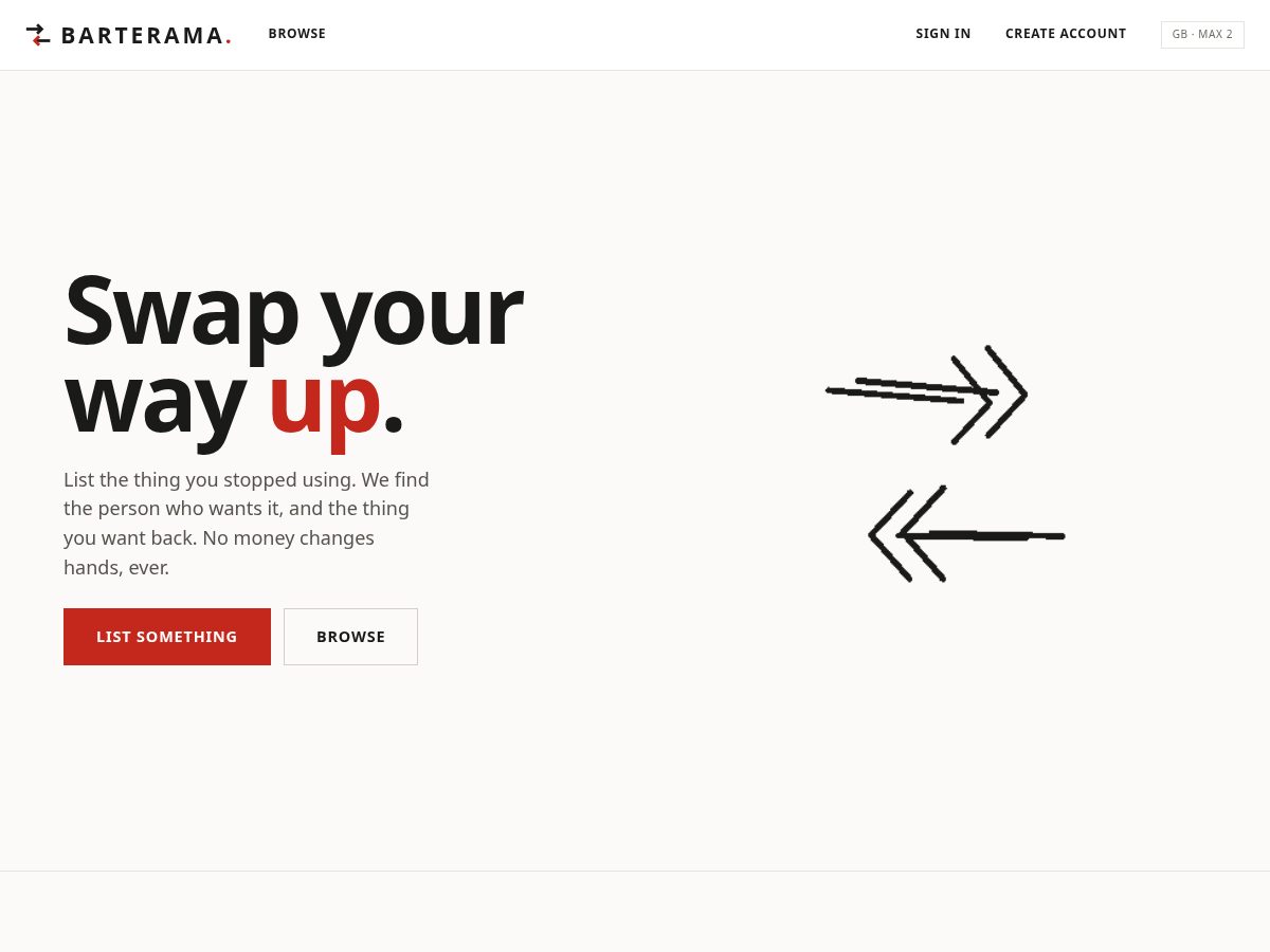 Landing-page snapshot of barterama.com