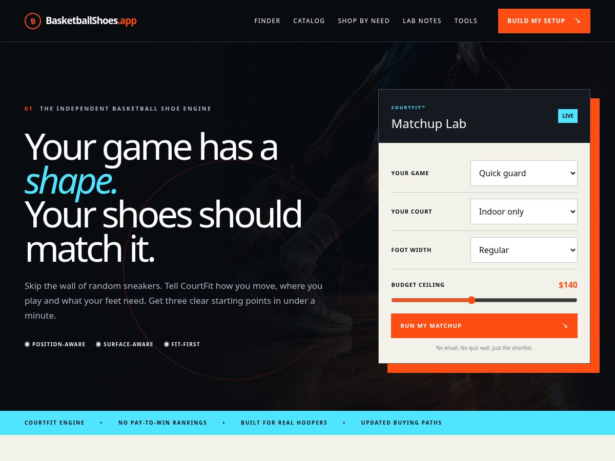 Landing-page snapshot of basketballshoes.app