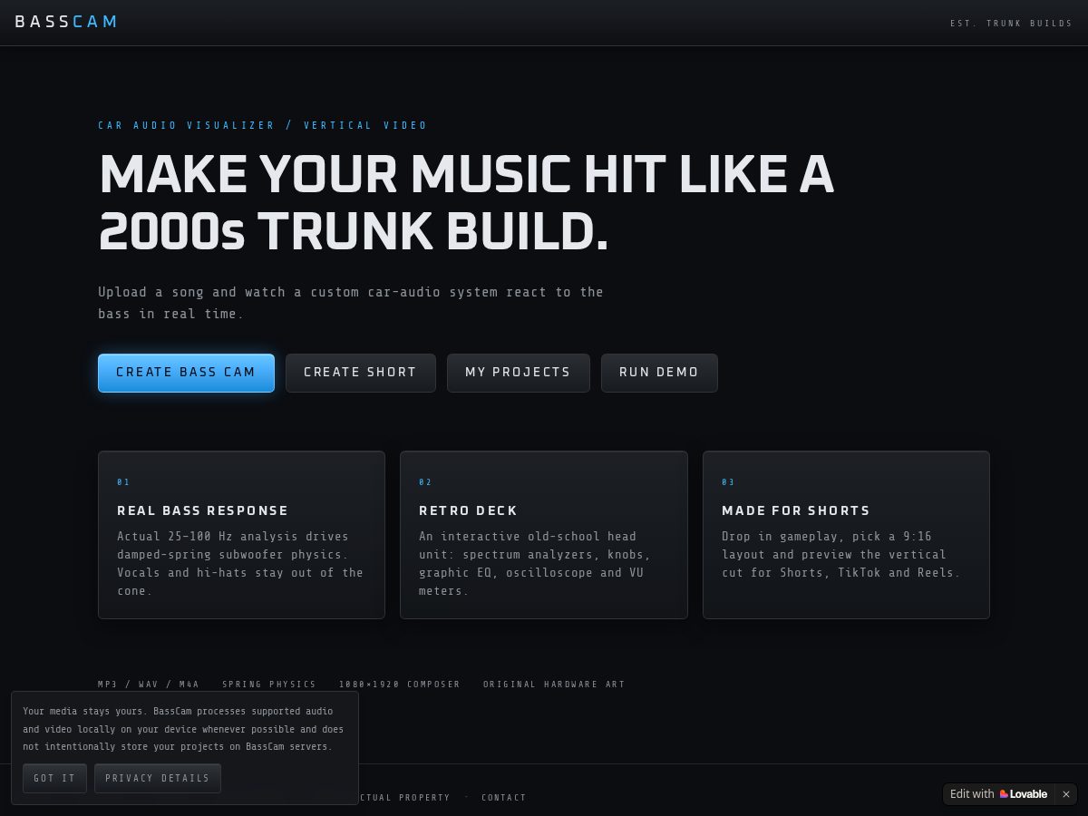 Landing-page snapshot of basscamclips.com