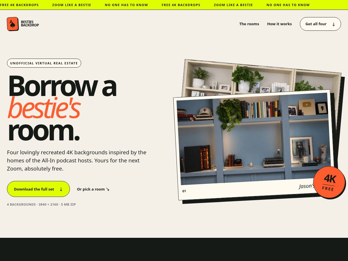 Landing-page snapshot of bestiesbackdrop.com