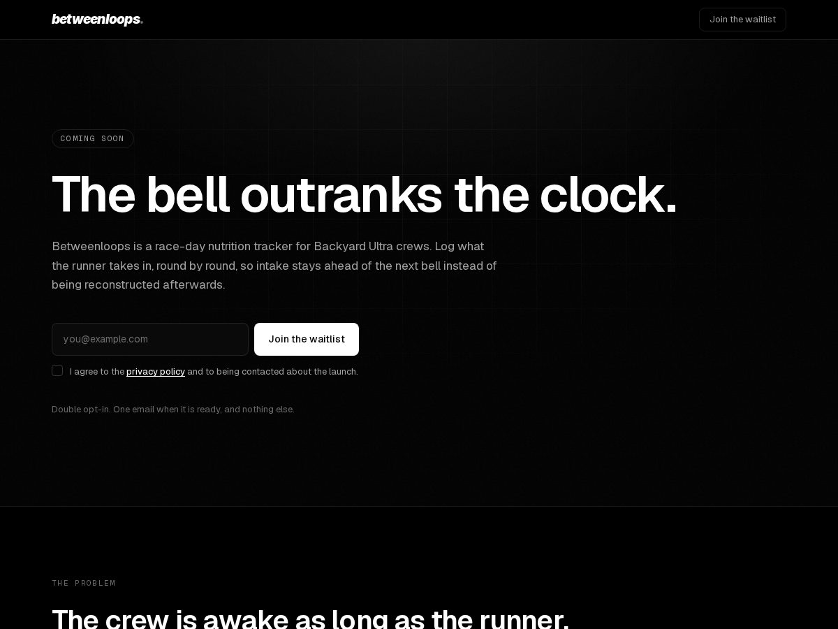 Landing-page snapshot of betweenloops.com