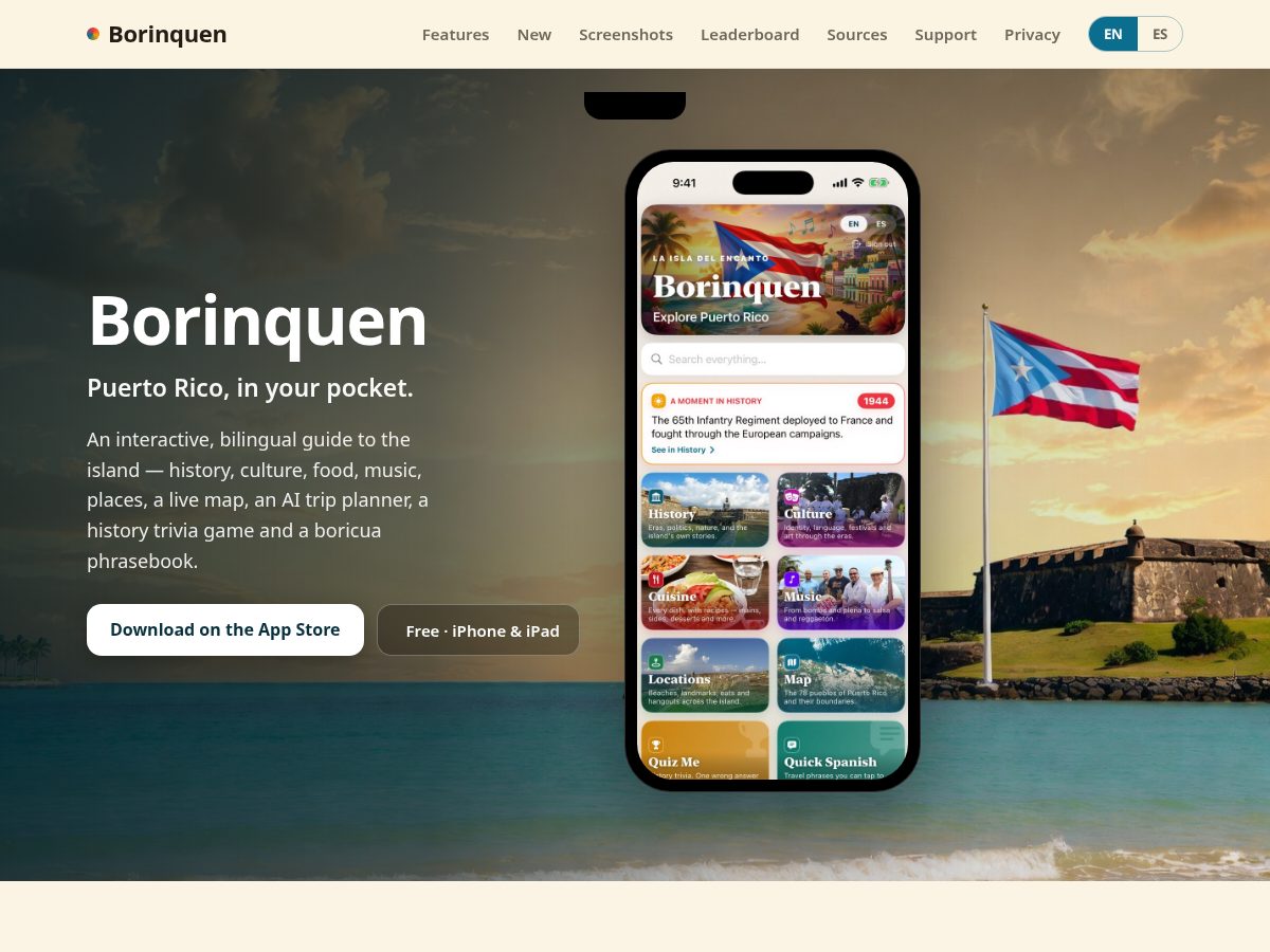 Landing-page snapshot of borinquenraices.com