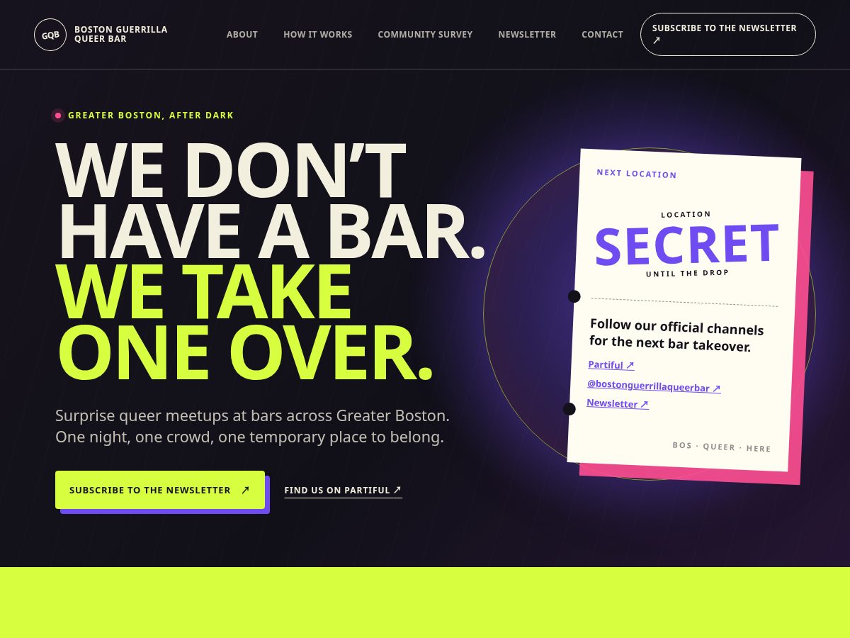 Landing-page snapshot of bostonguerrillaqueerbar.com