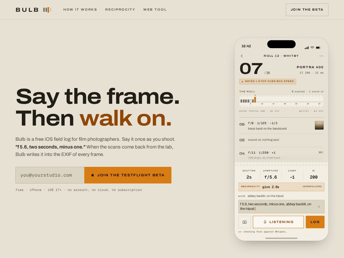 Landing-page snapshot of bulb.film