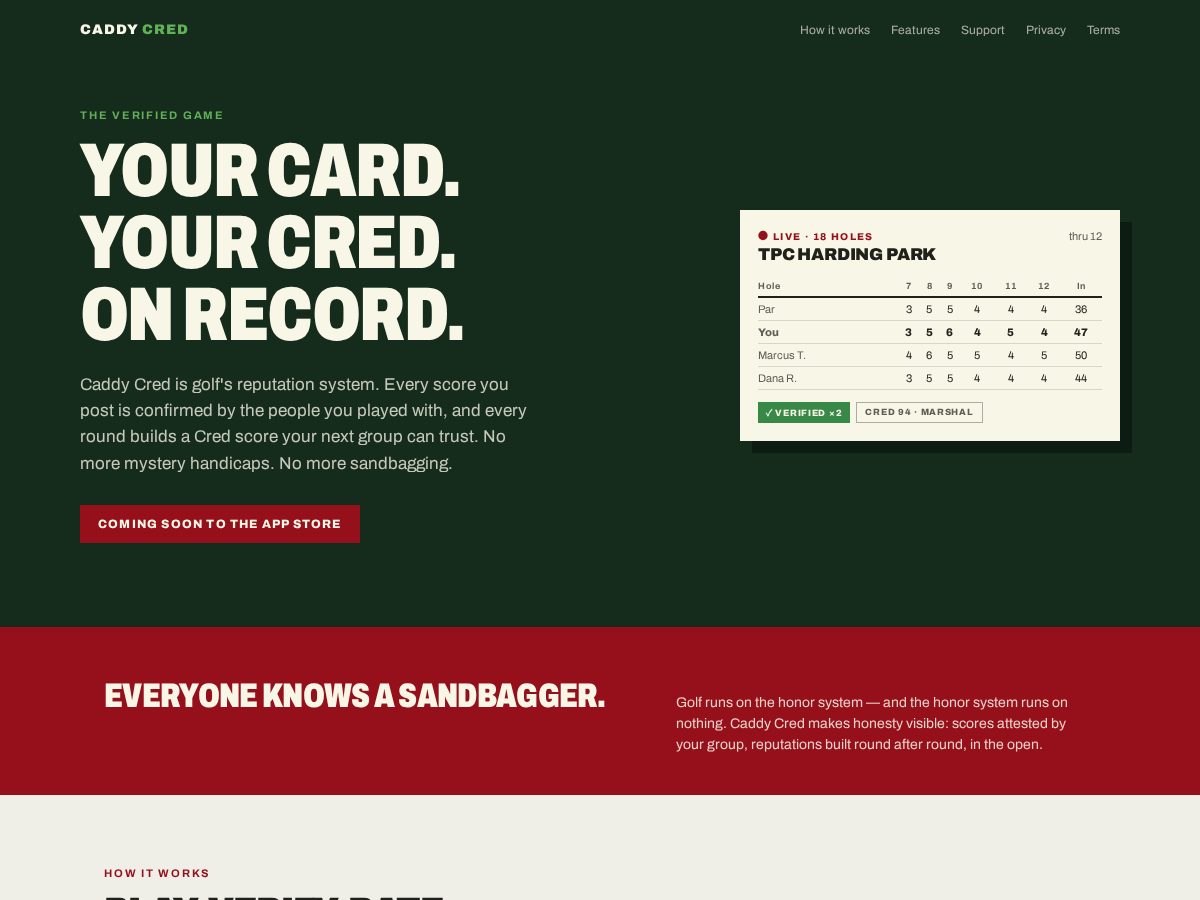 Landing-page snapshot of caddycred.com